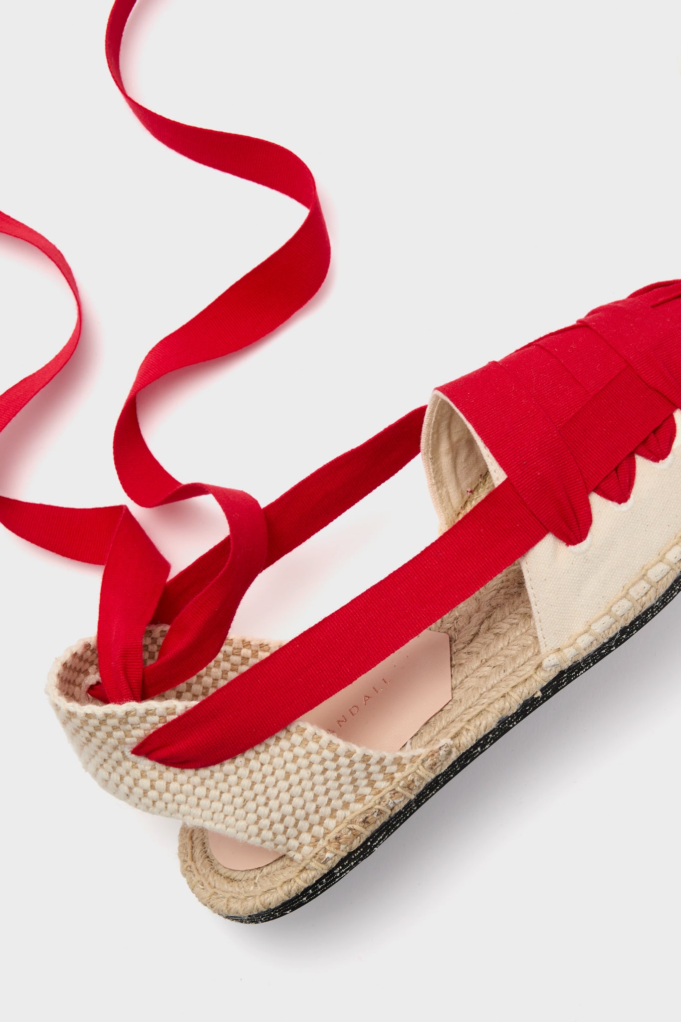 Red Lace-Up Natural Canvas Wilson Espadrilles-Beilave