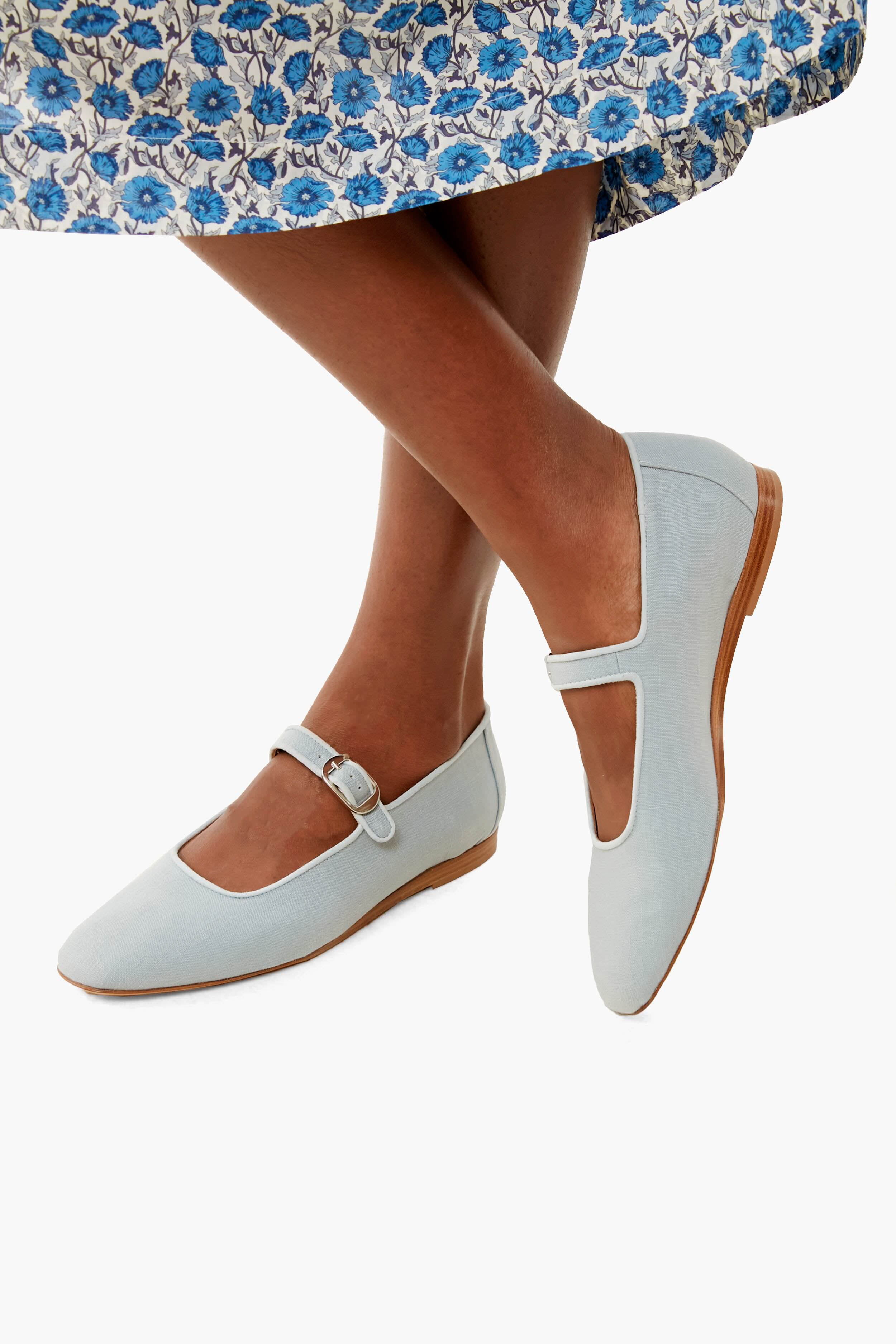 Denim Linen Suede Mary Jane Flats-Beilave