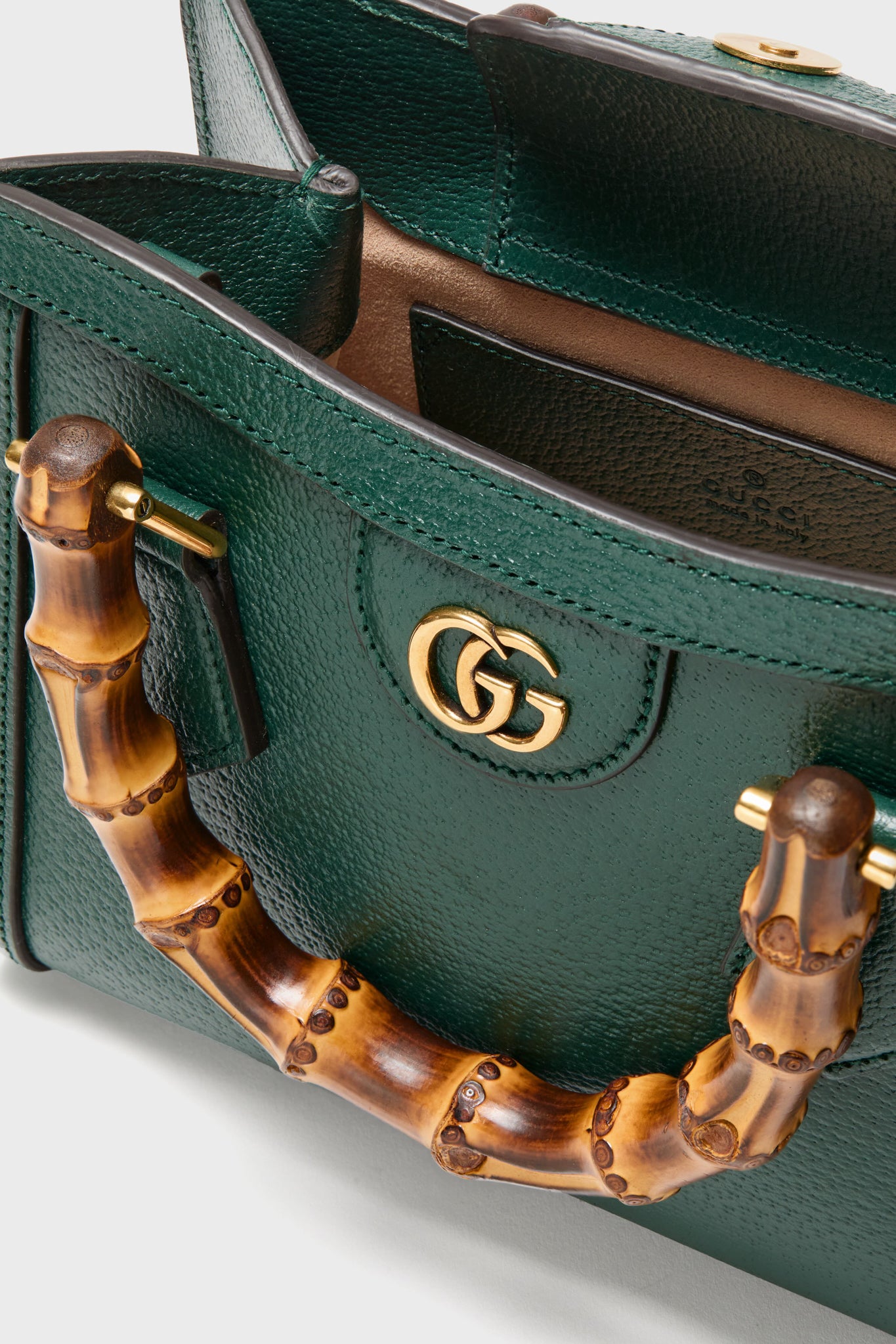GUCCI Dark Green Bamboo Diana 2 Way Handbag-Beilave