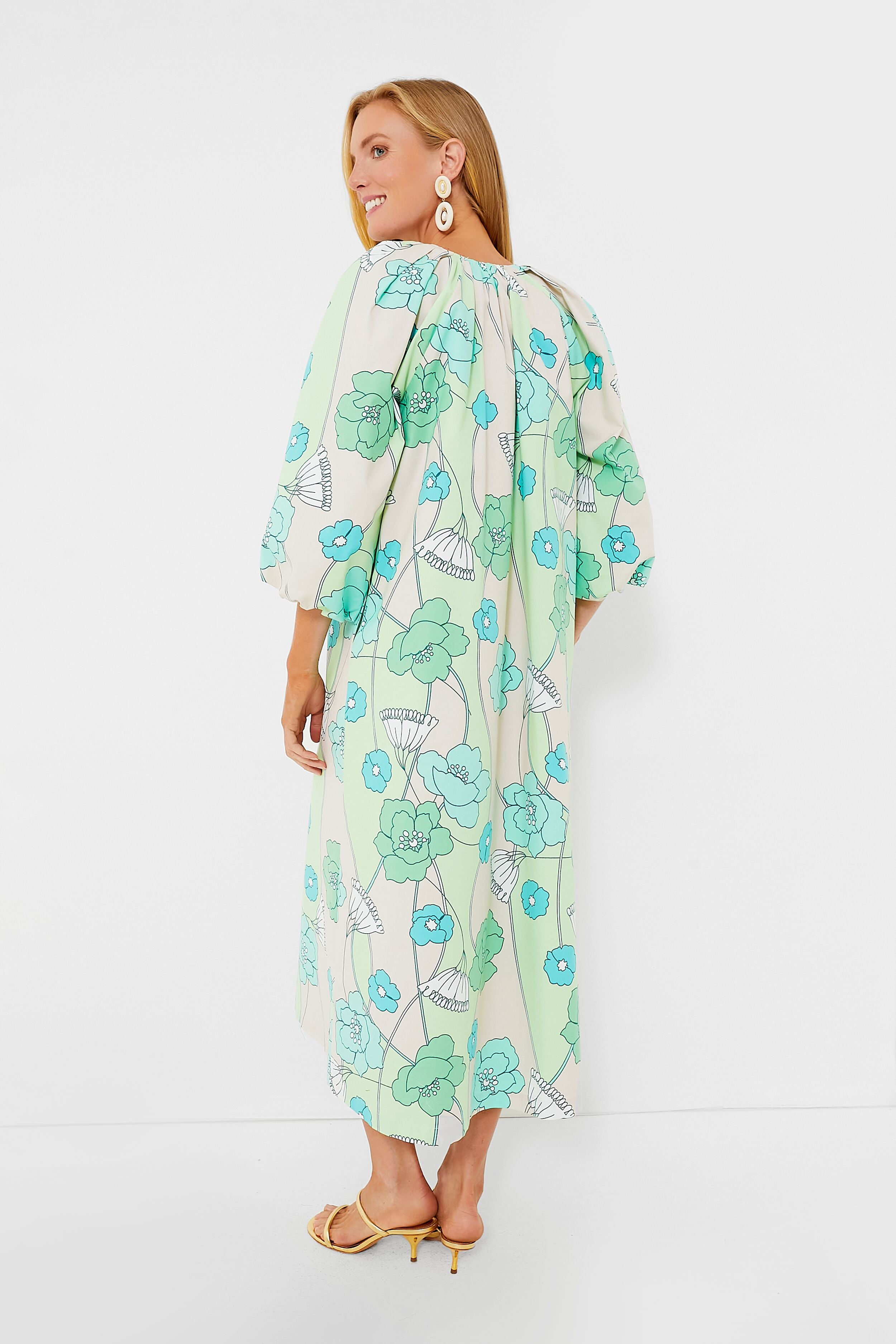 Green and Blue Floral Dorinda Midi Dress-Beilave