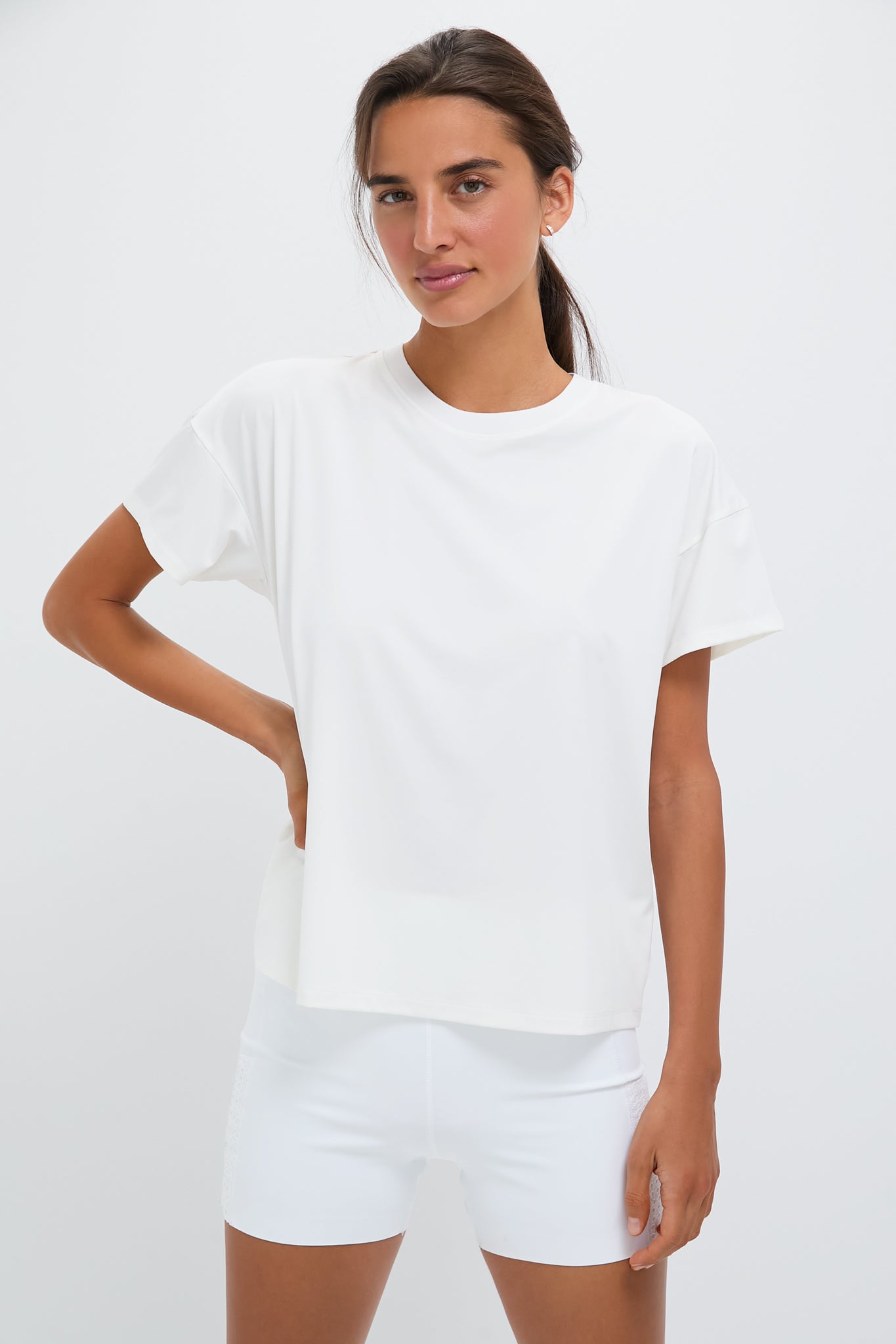 White Short Sleeve Performance Jersey Ryan Boyfriend Tee-Beilave