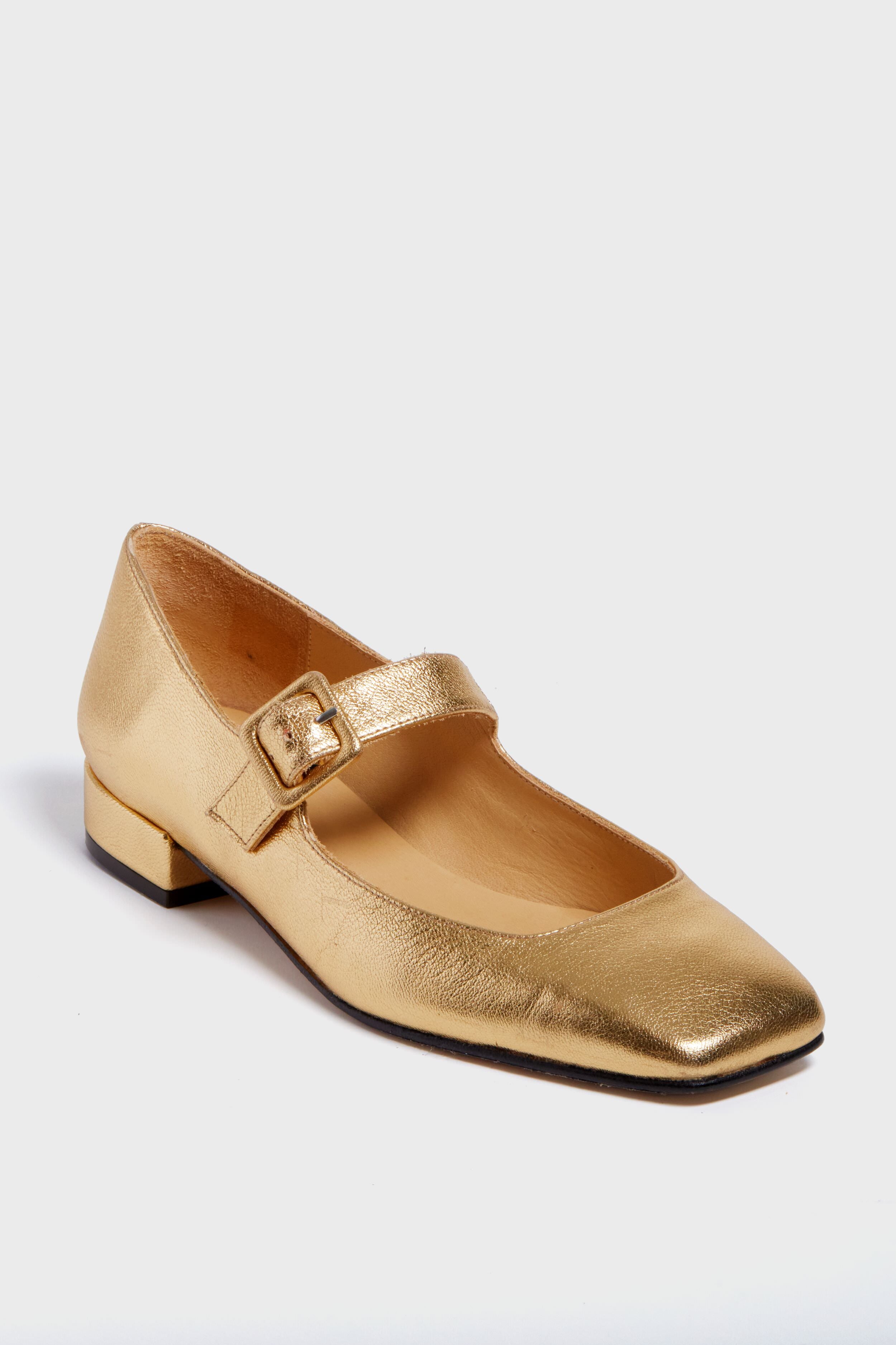 Gold Leather Low Mary Janes-Beilave