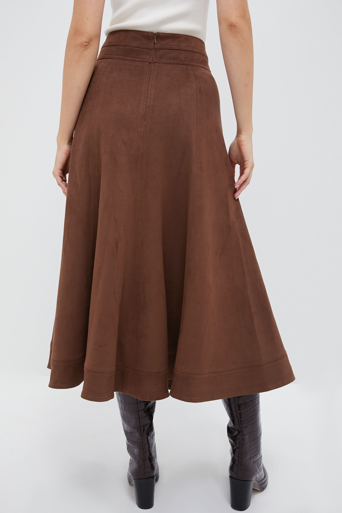 Chocolate Suede Brynn Skirt-Beilave