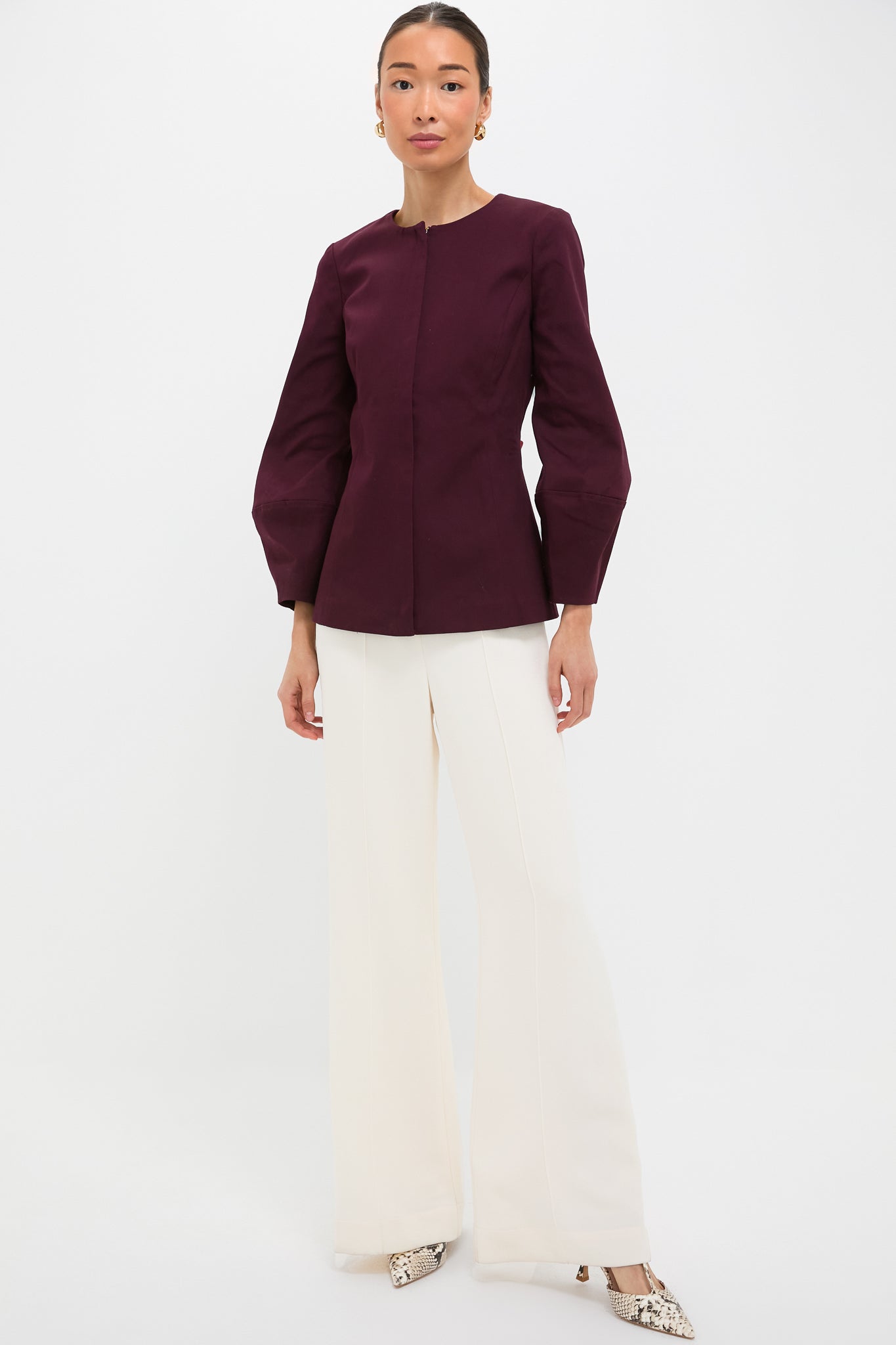 Oxblood Long Sleeve Structured Rhoda Tunic Top-Beilave