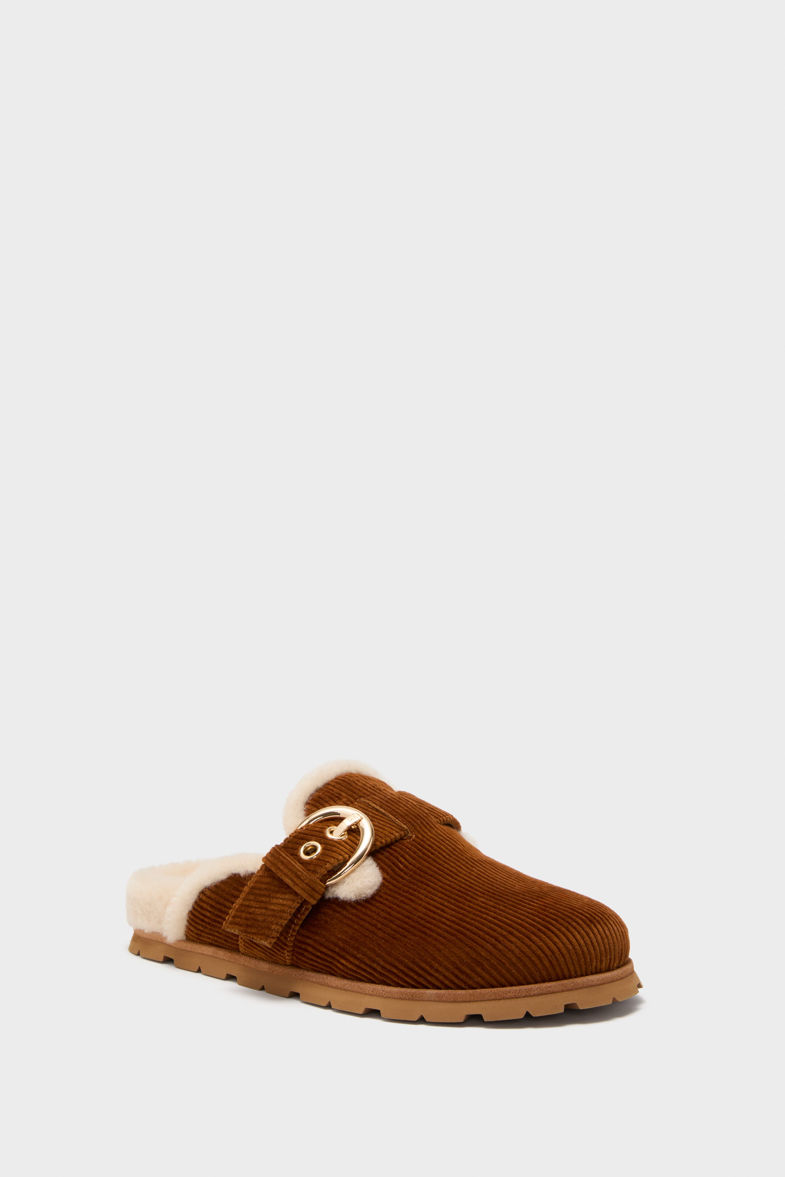 Doe and Vanilla Corduroy Velvet Chrystie Shearling Mules-Beilave