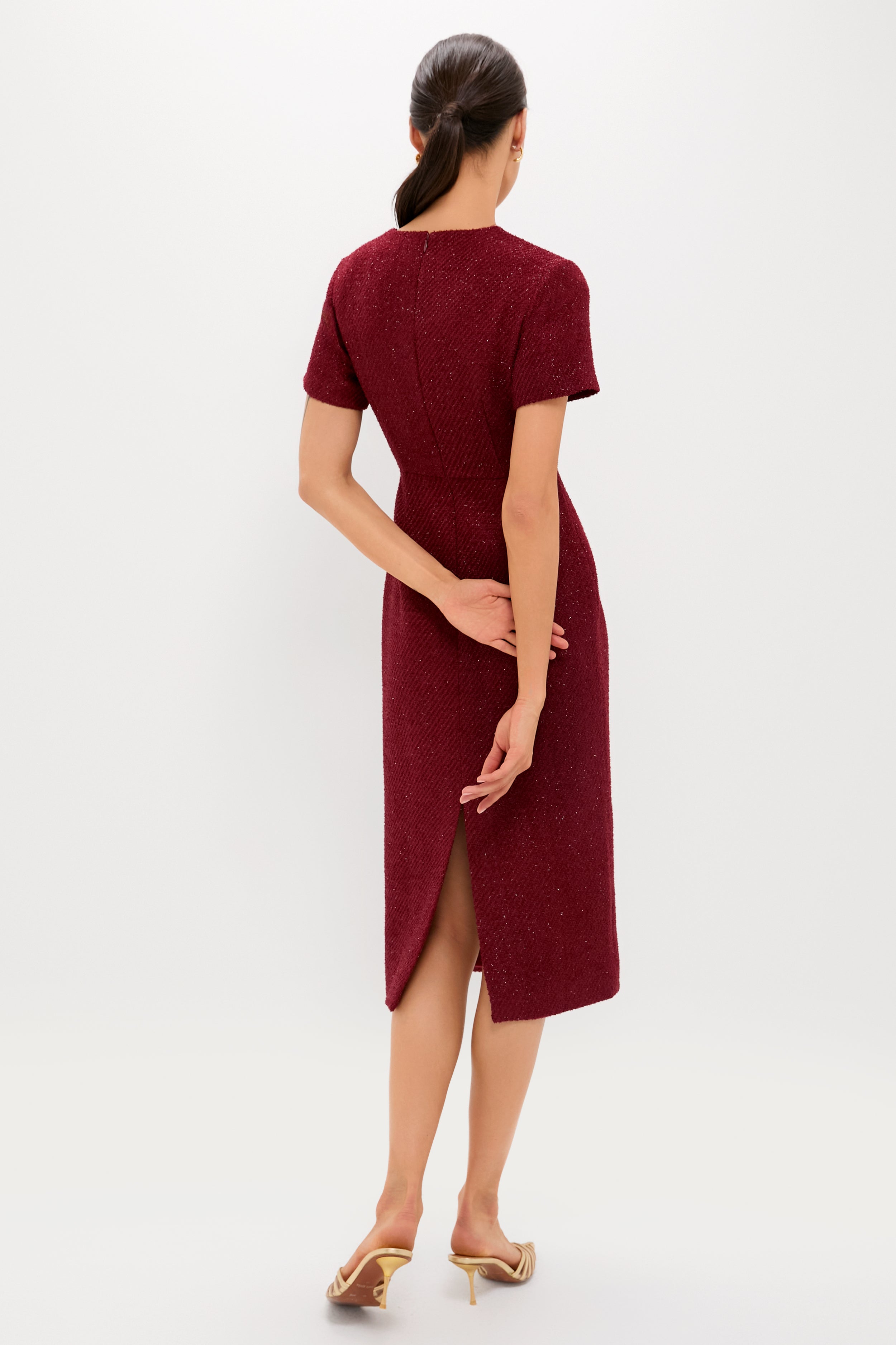 Burgundy Shimmer Boucle Pinot Midi Dress-Beilave