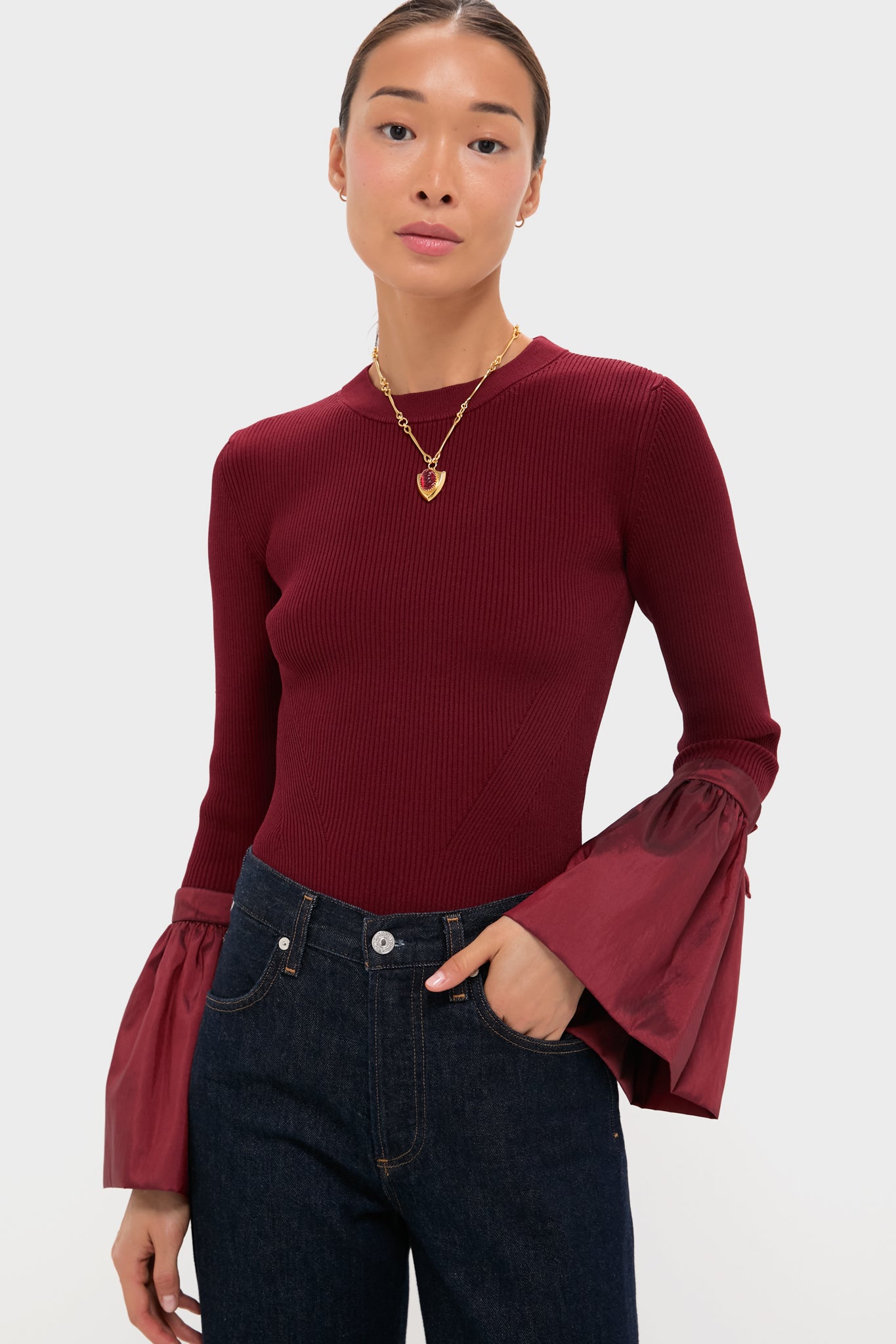 Oxblood Agata Long Sleeve Top-Beilave