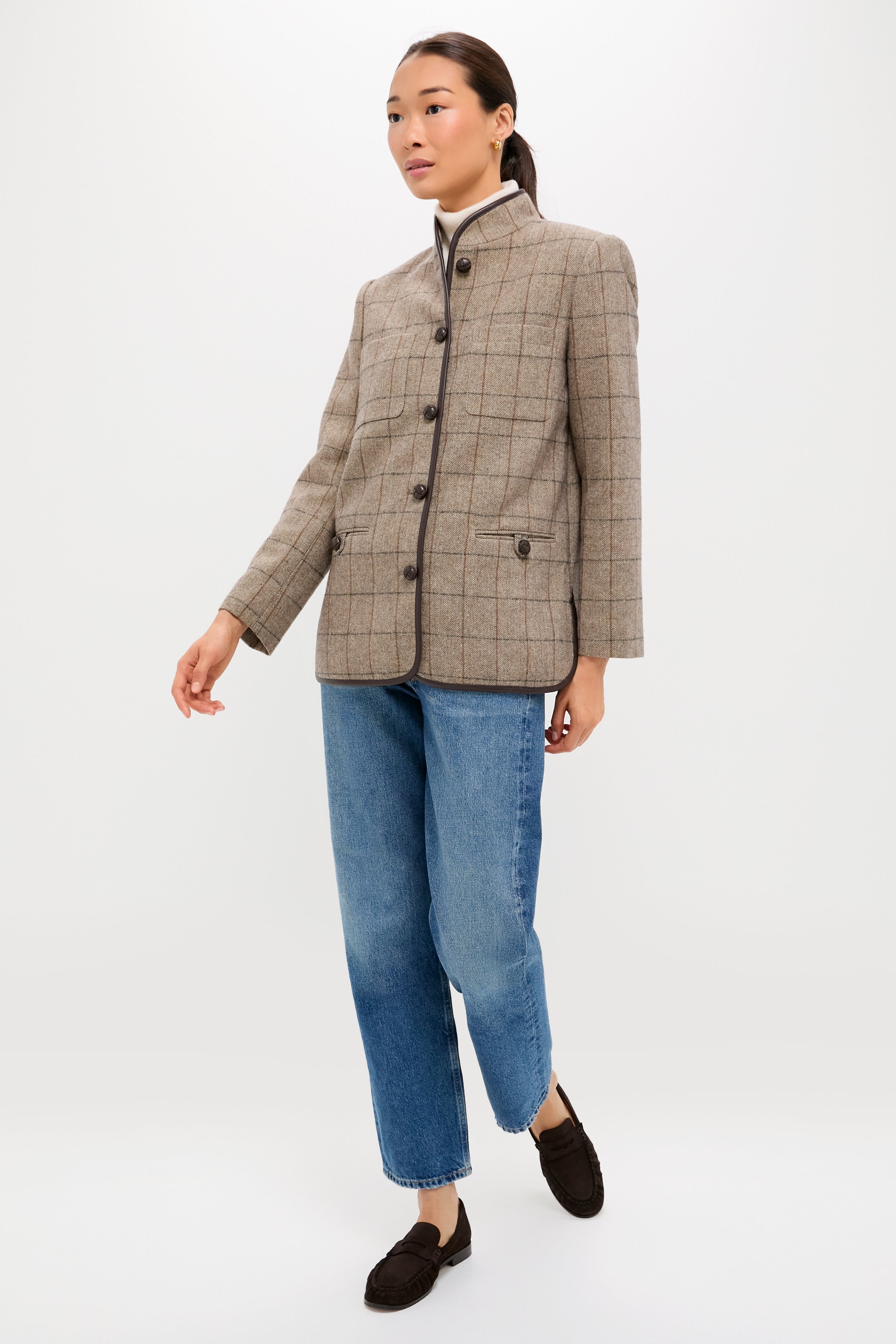 Brown Check Plaid Wool Dalton Jacket-Beilave