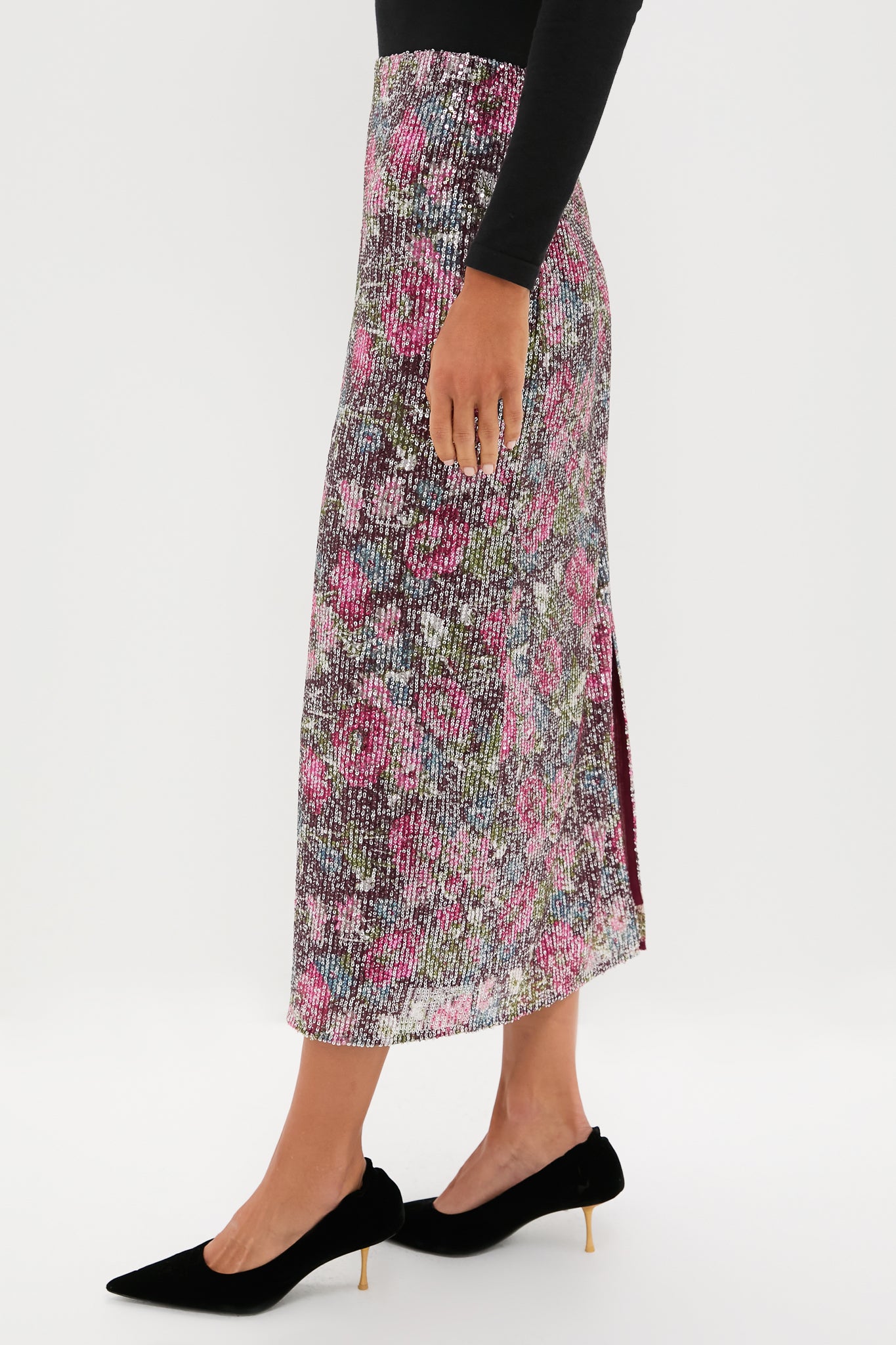 Floral Sequin McKey Midi Skirt-Beilave