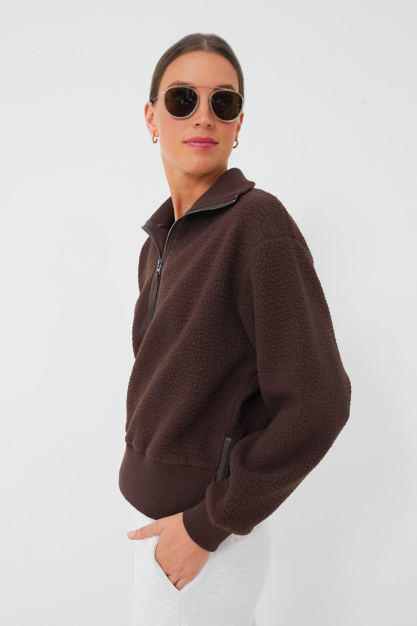 Dark Truffle Roselle Half Zip Fleece-Beilave