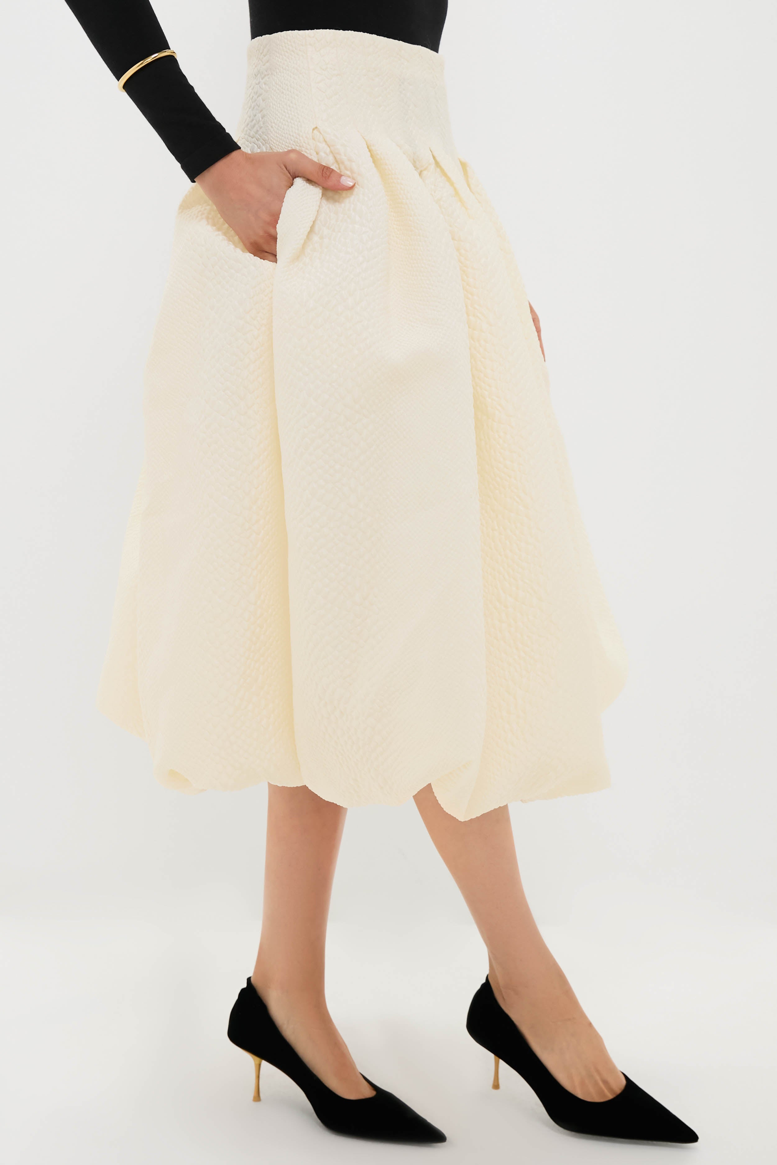Cream Fayetta Embossed Bubble Skirt-Beilave