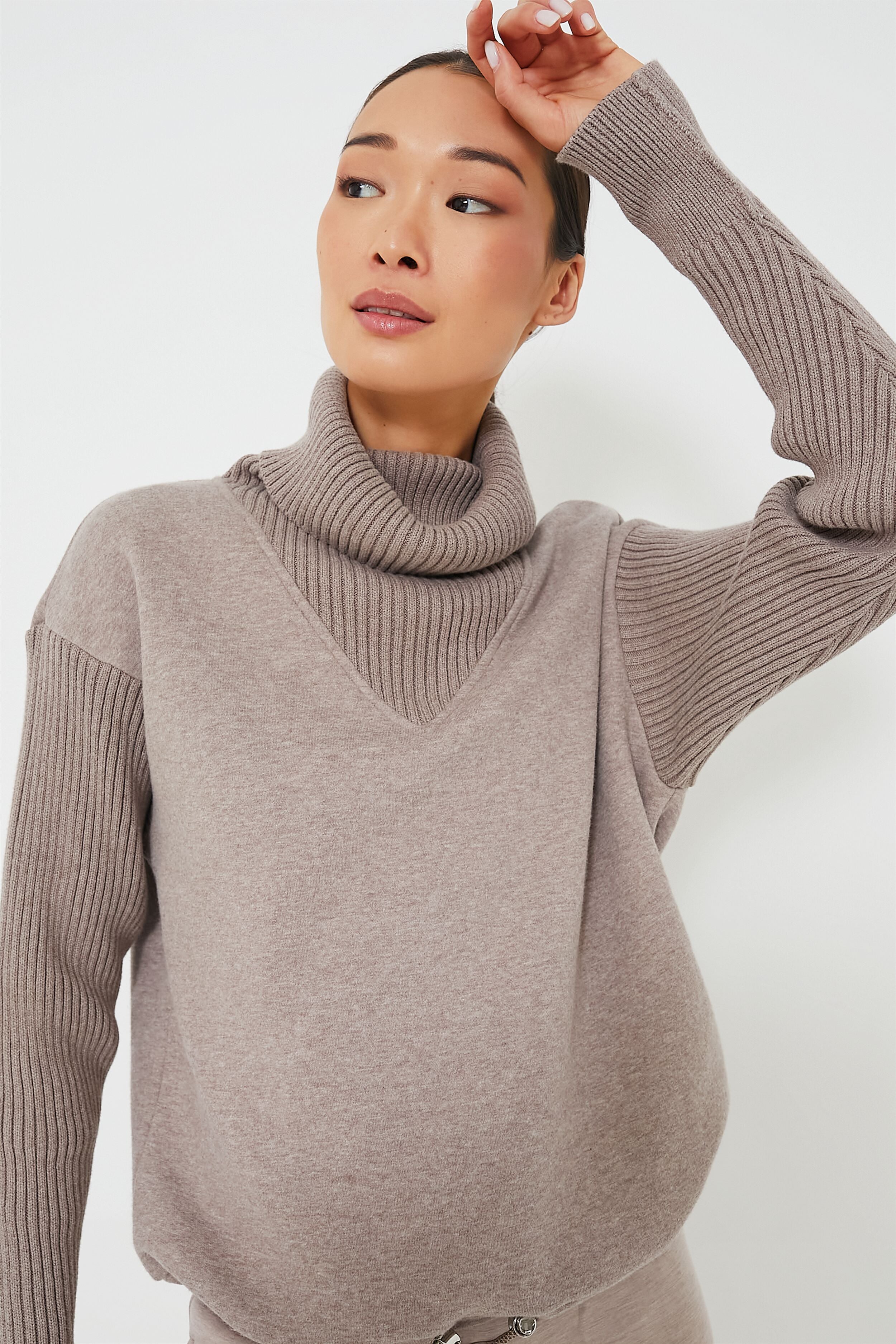 Deep Taupe Marl Ramsey Cowl Neck Sweat-Beilave