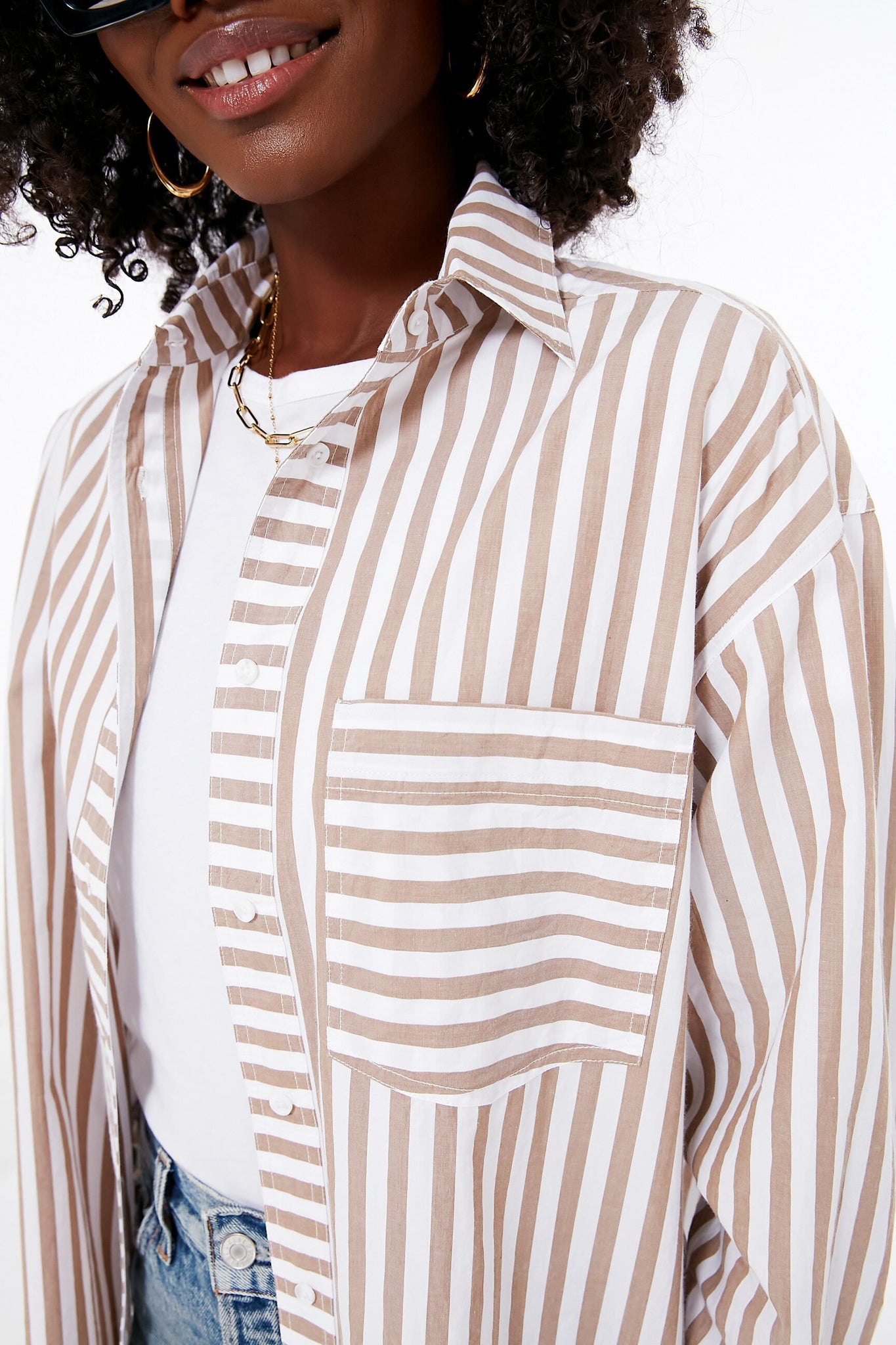 Tan Stripes Oversized Button Down-Beilave