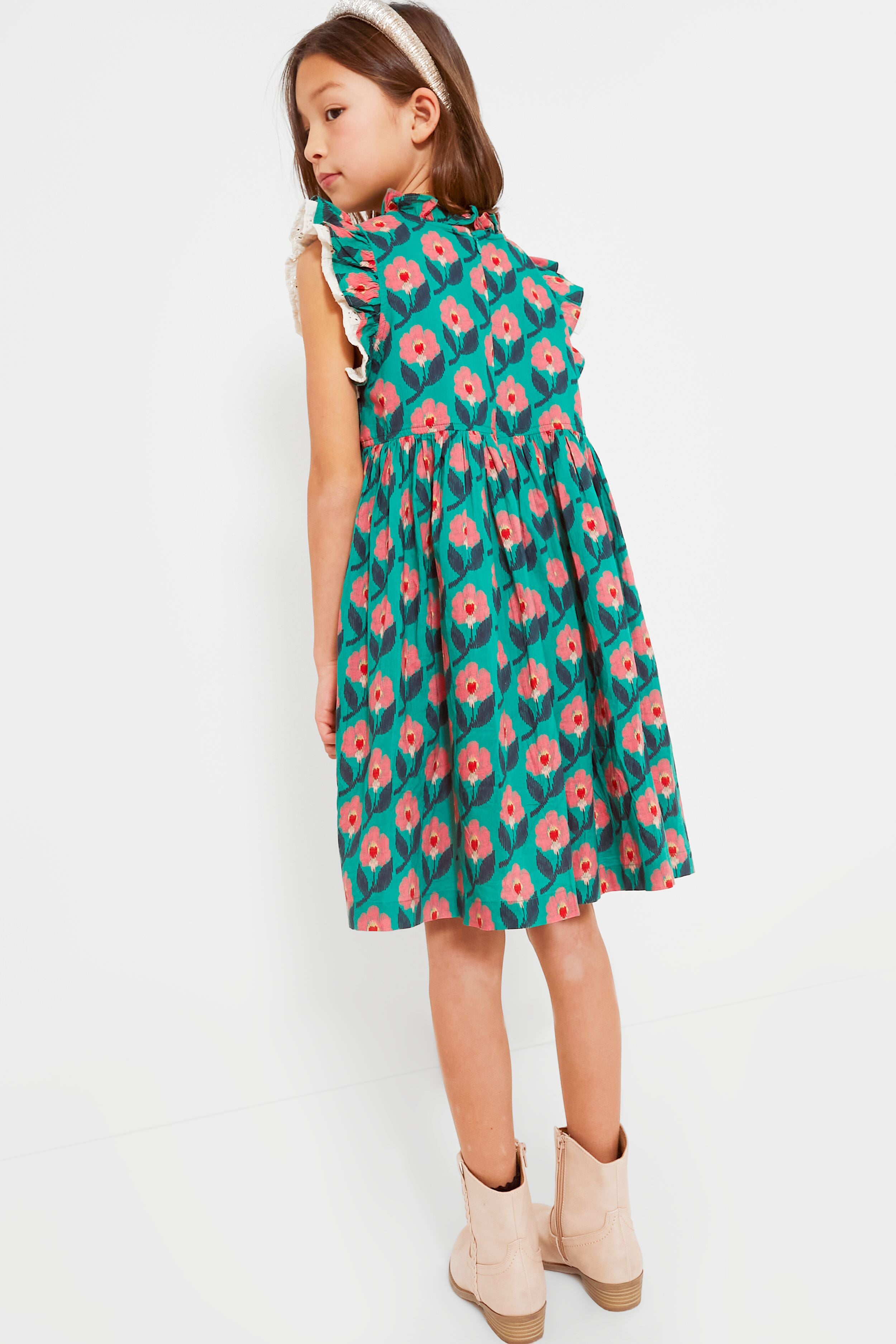 Green Ikat Floral Leila Dress-Beilave