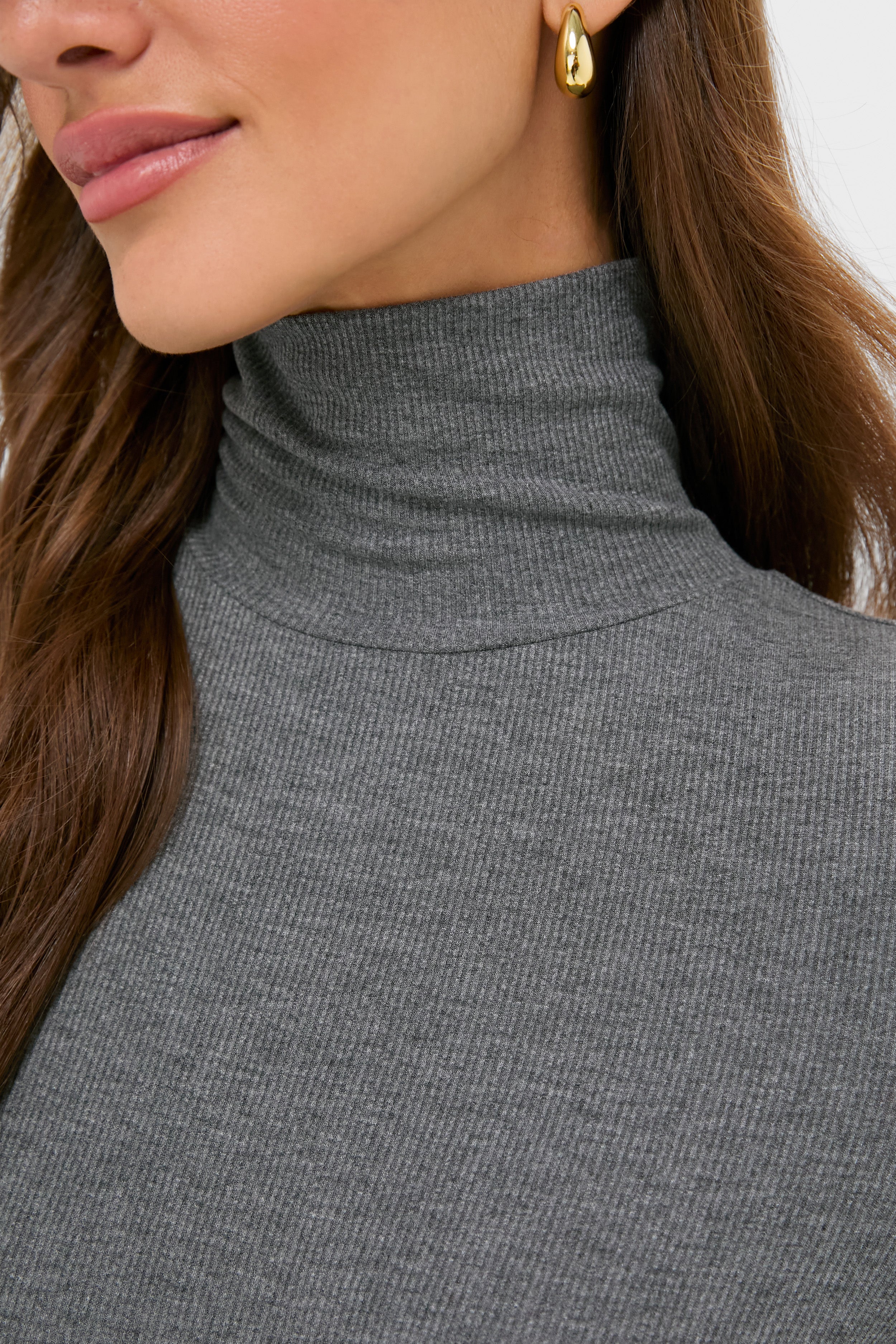 Gray Lightweight Ribbed Topanga Turtleneck-Beilave