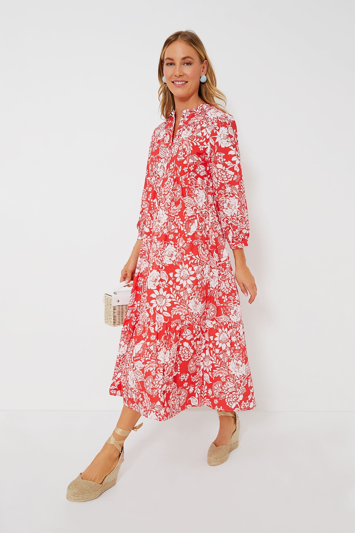 Red Floral McCauley Midi Dress-Beilave