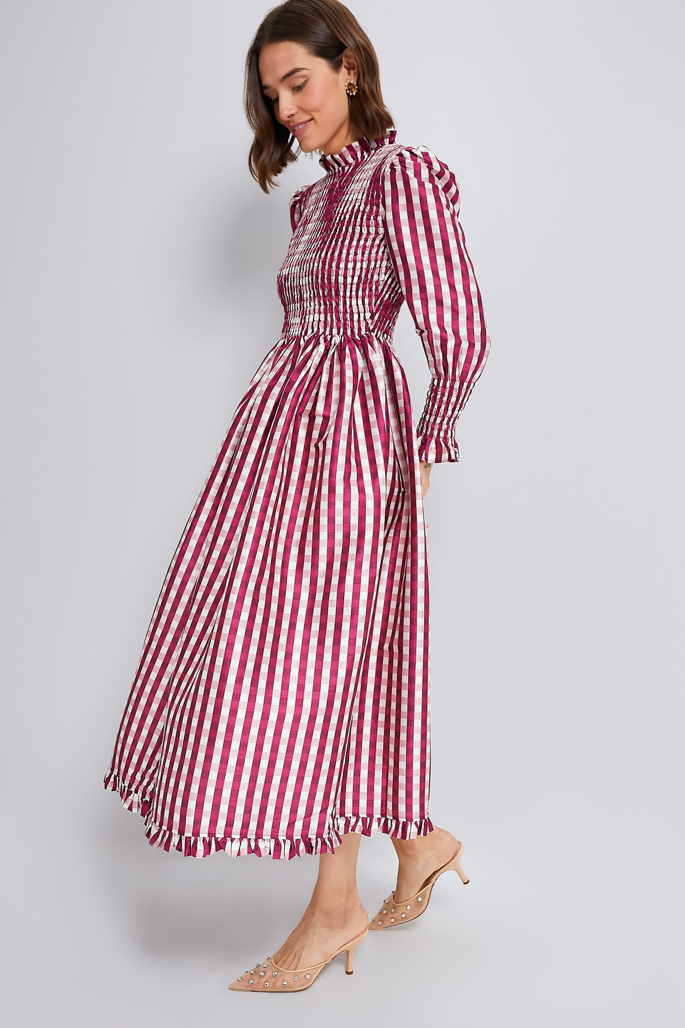 Wine Gingham Molly Dress-Beilave
