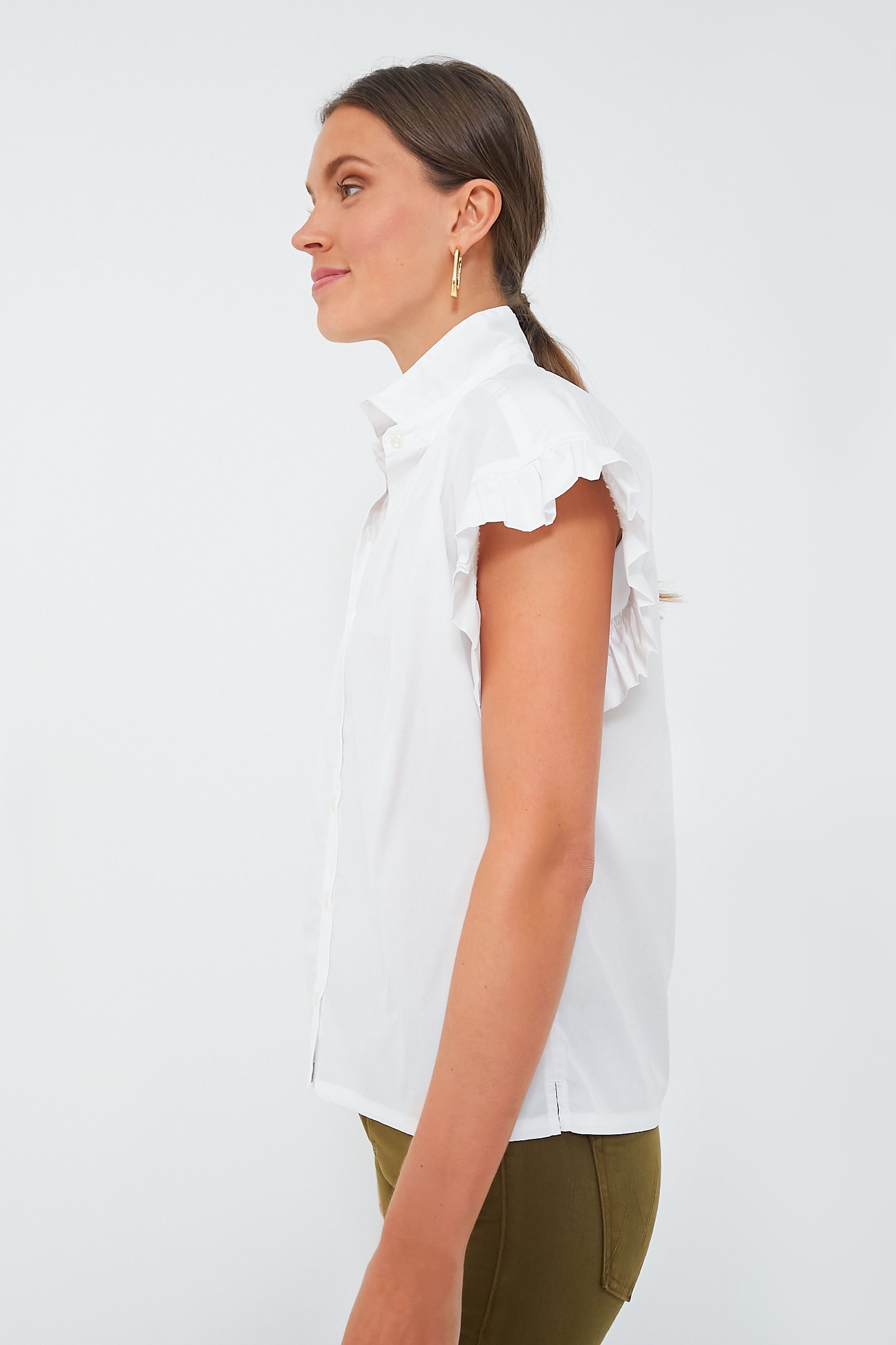 White Marianne B Ruffle Sleeve Shirt-Beilave