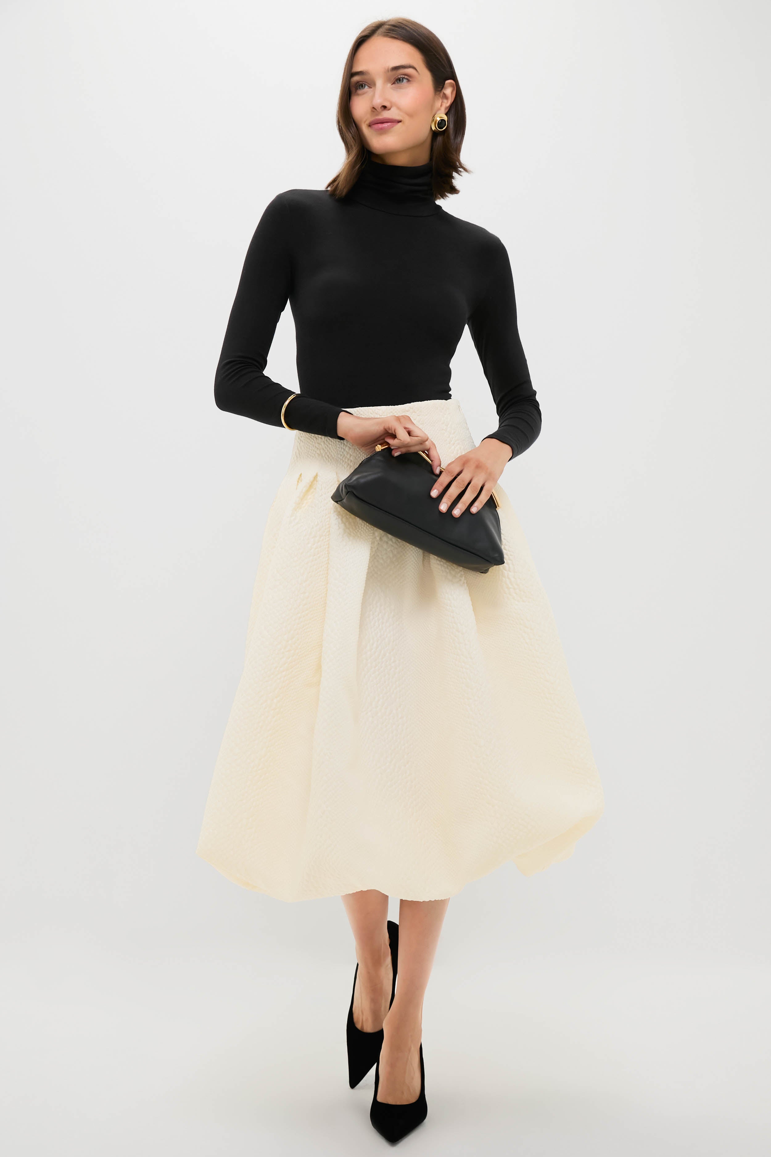Cream Fayetta Embossed Bubble Skirt-Beilave