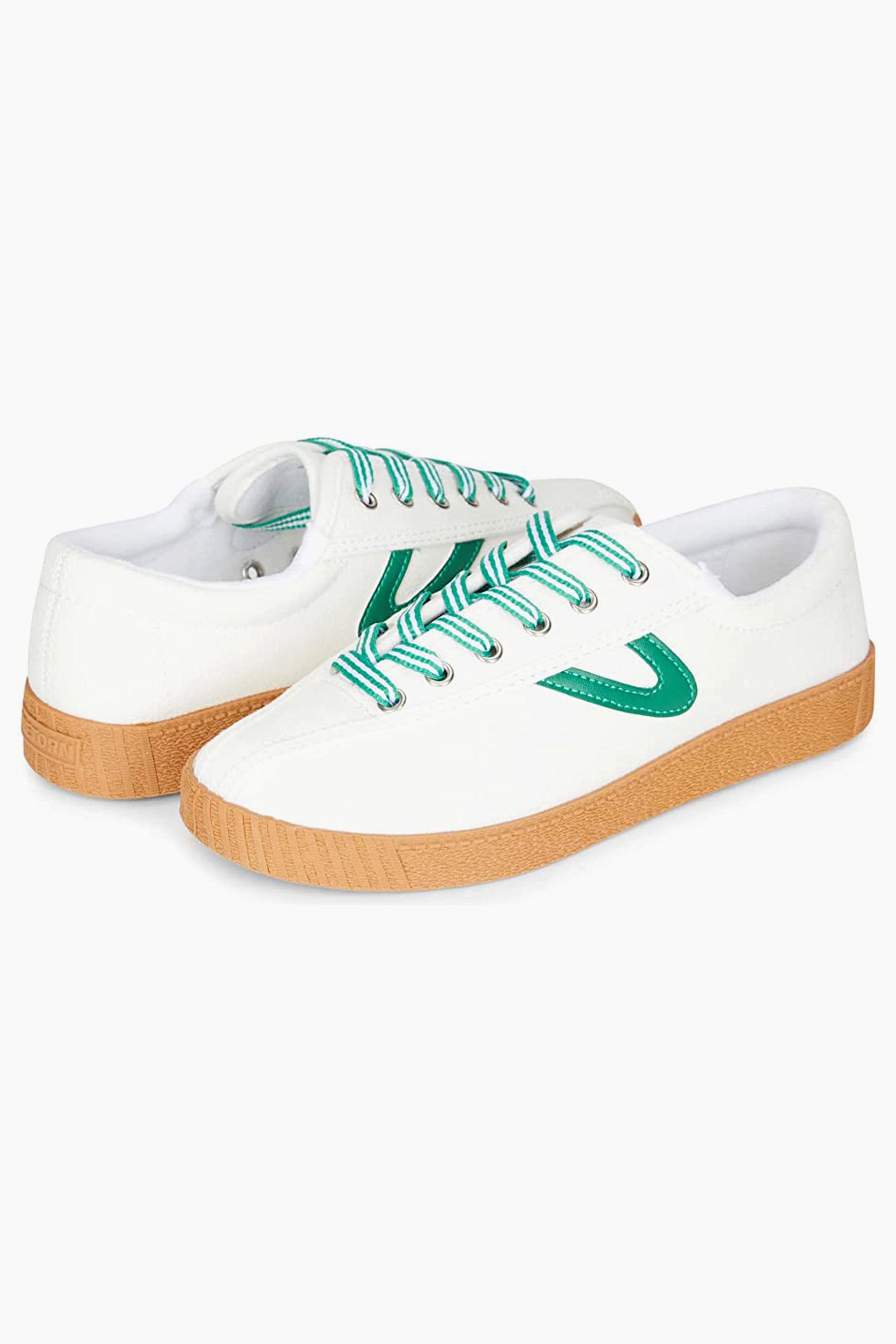 Women's Green and White Nylite Sneakers-Beilave