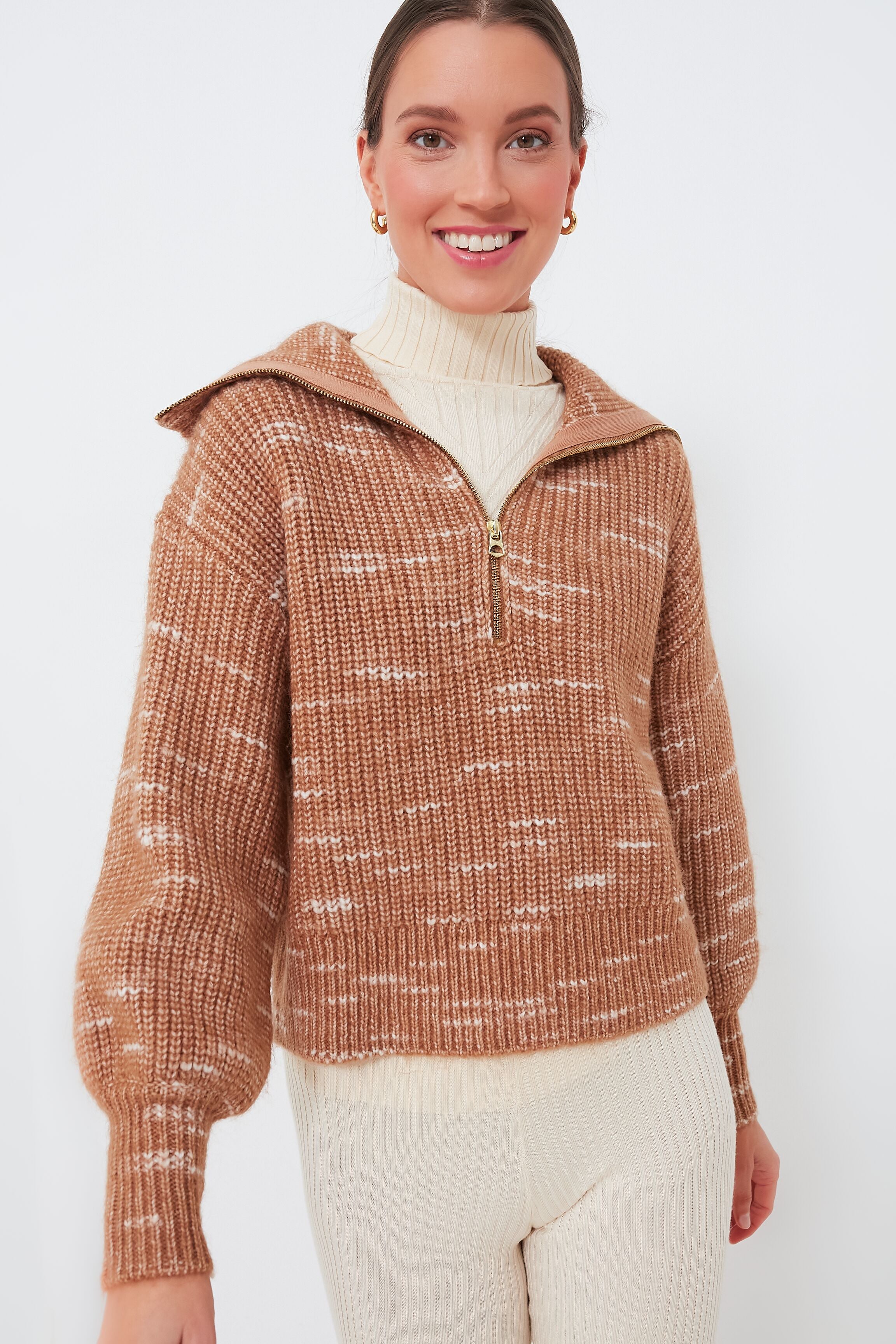 Golden Bronze and Egret Ridley Half Zip Knit-Beilave
