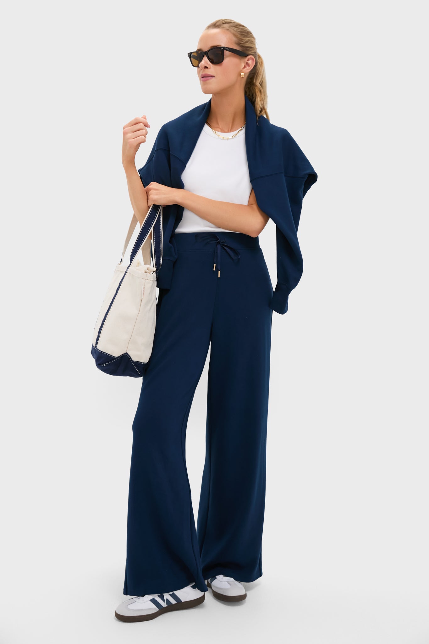 Navy Wide Leg Comfort Stretch Finn Pants-Beilave