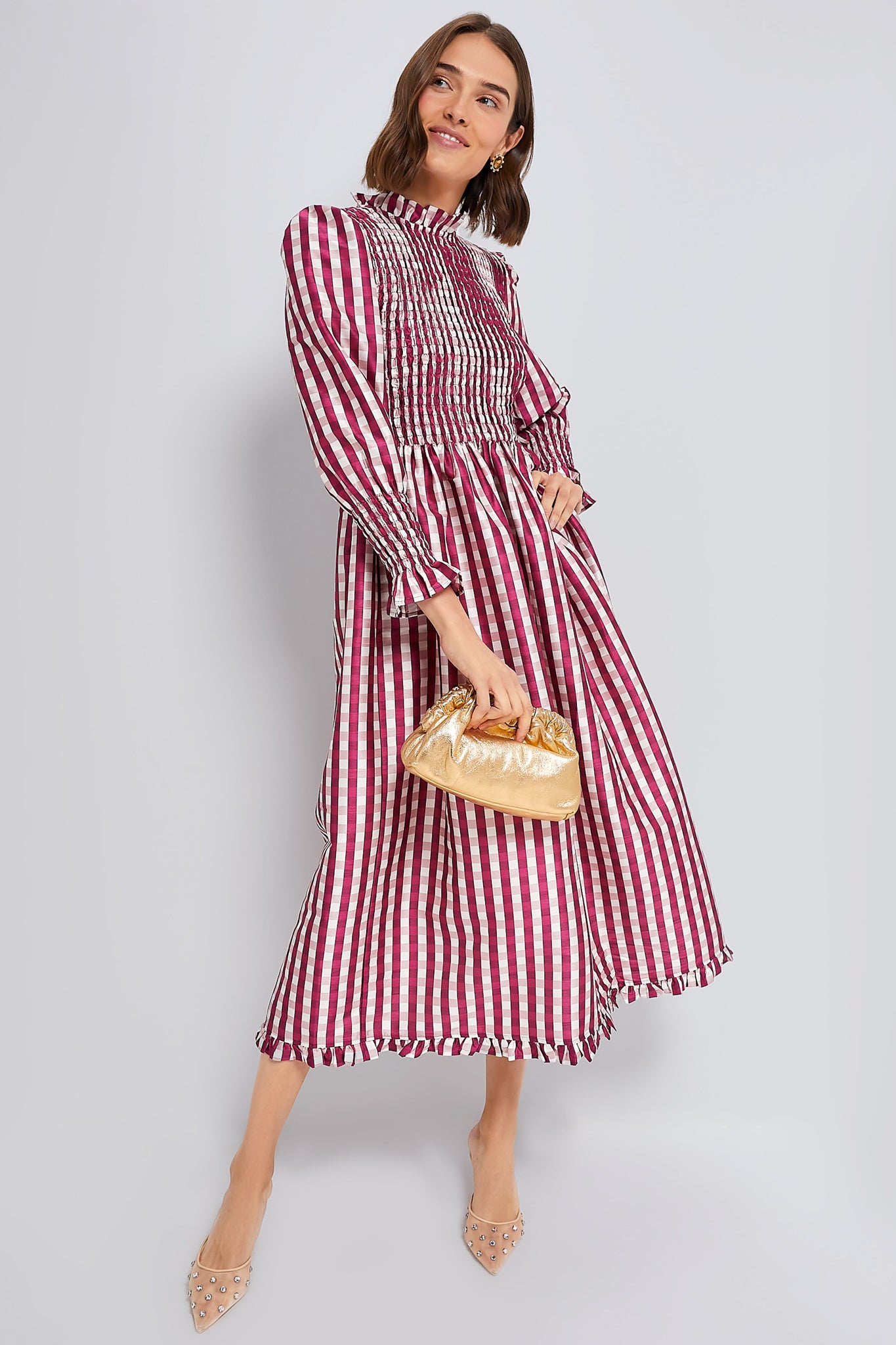 Wine Gingham Molly Dress-Beilave