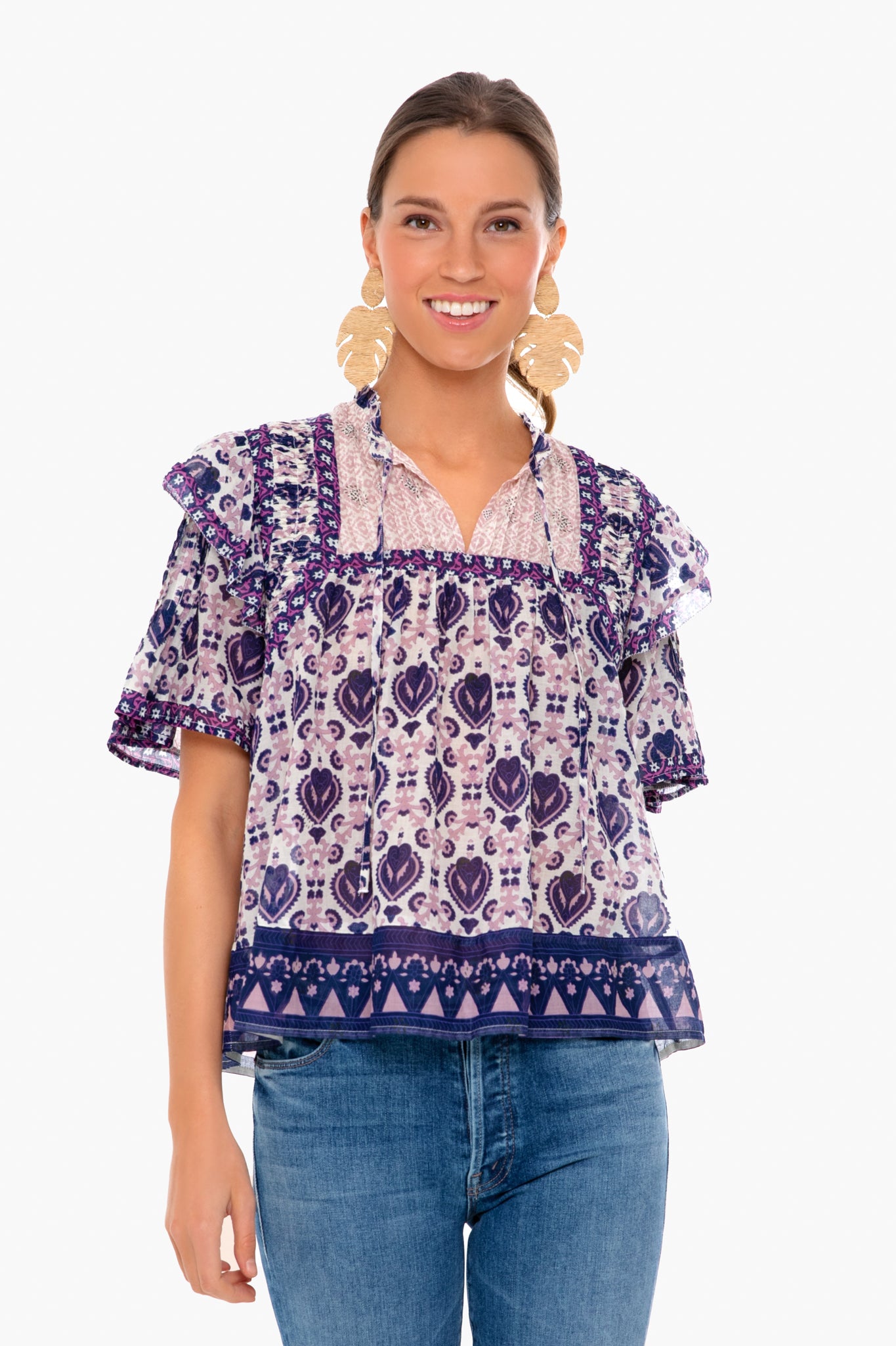 Violet Brigitte Border Pintuck Top-Beilave