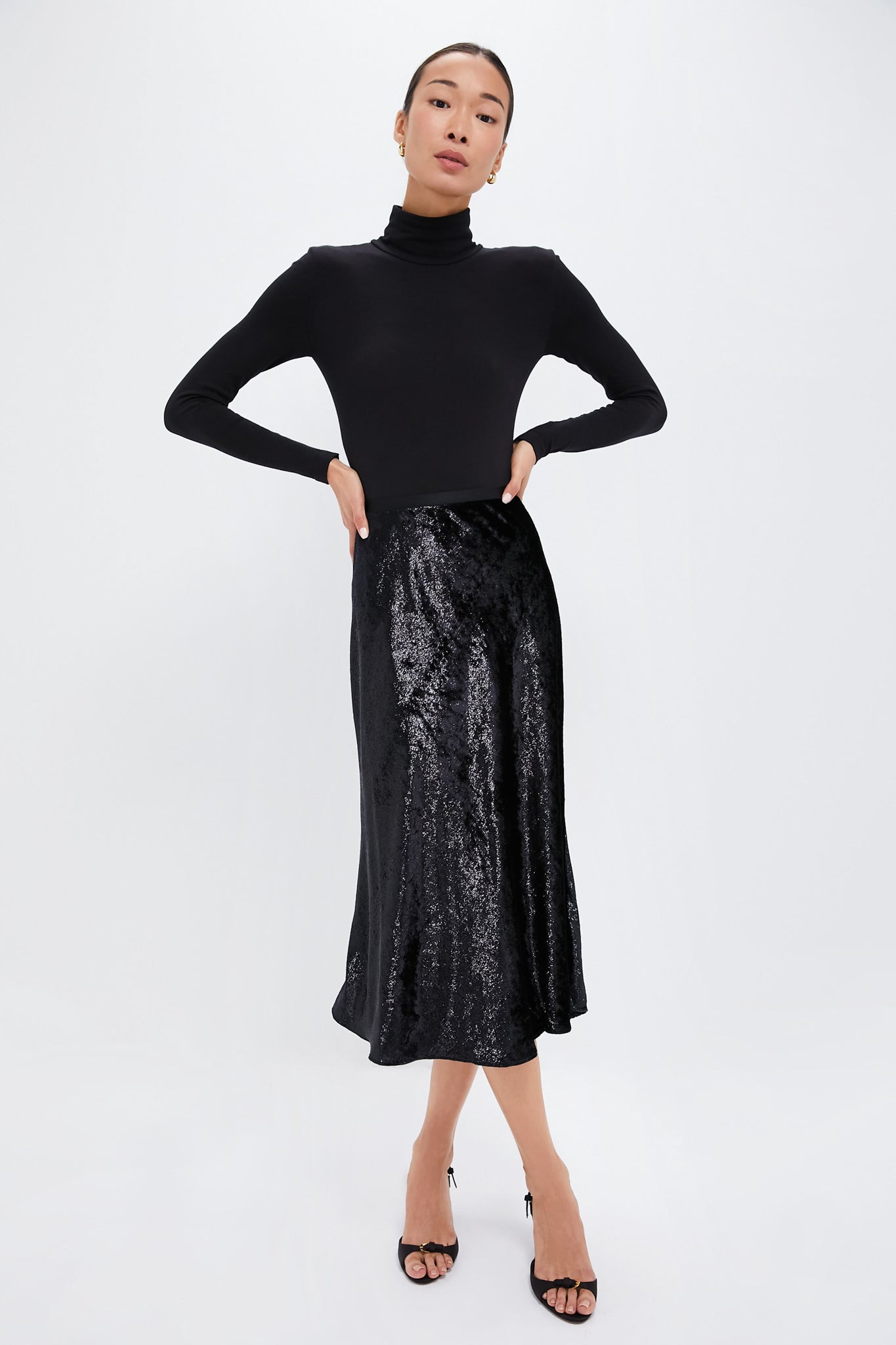 Polo Black Metallic Velvet A-line Skirt-Beilave