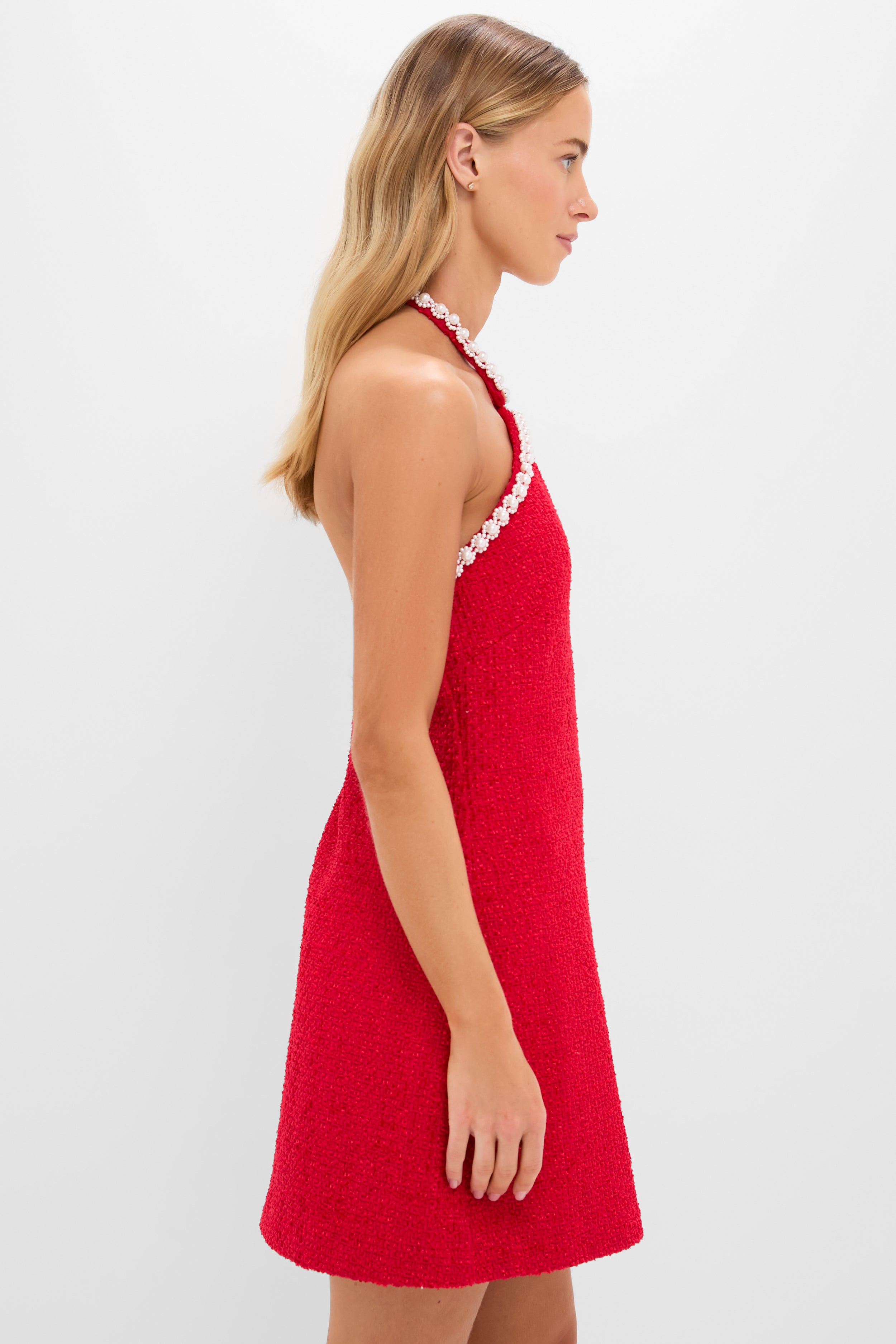 Red Tweed & Pearl Petra Mini Dress-Beilave