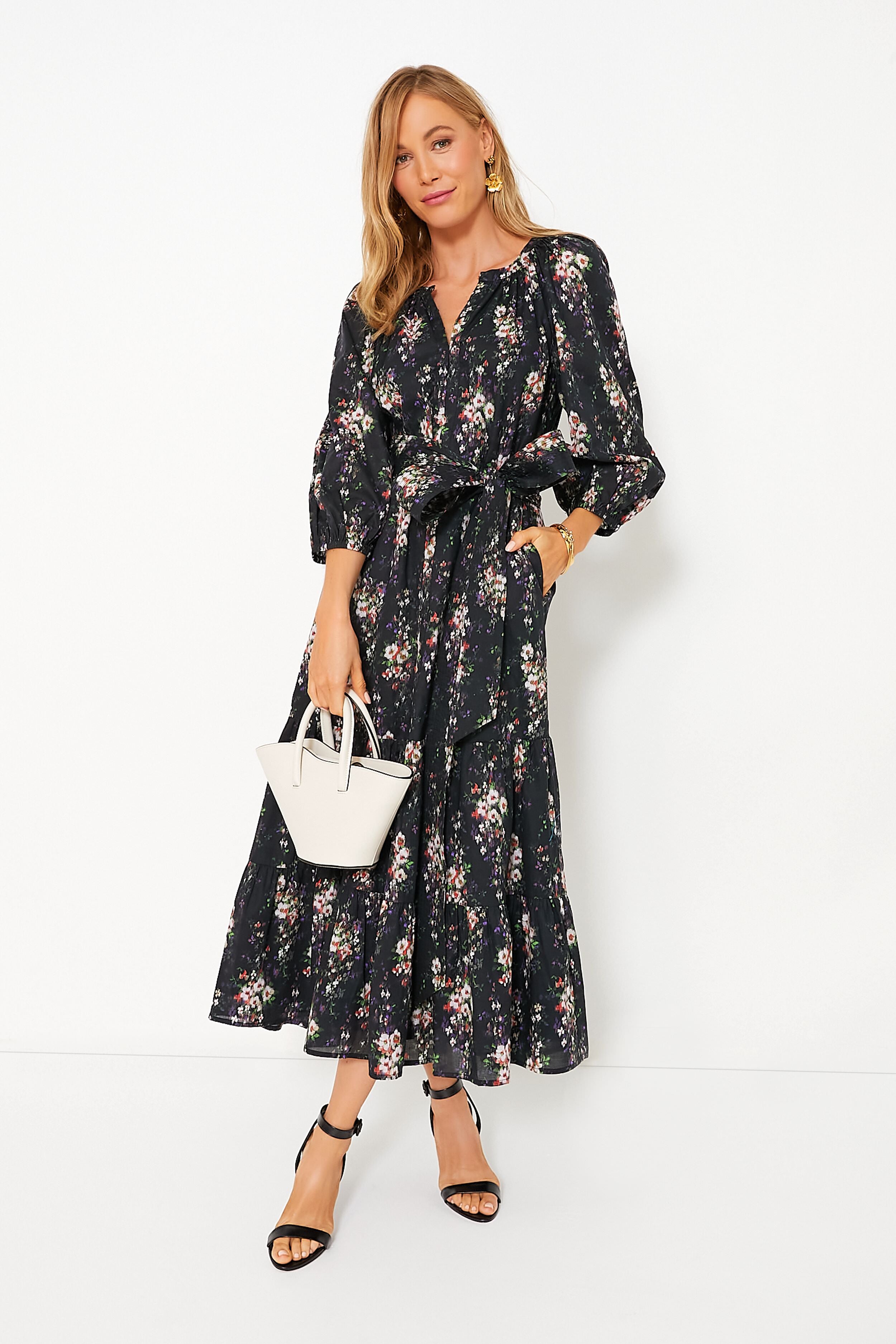 Onyx Falling Flowers Bouquet Lyles Dress-Beilave
