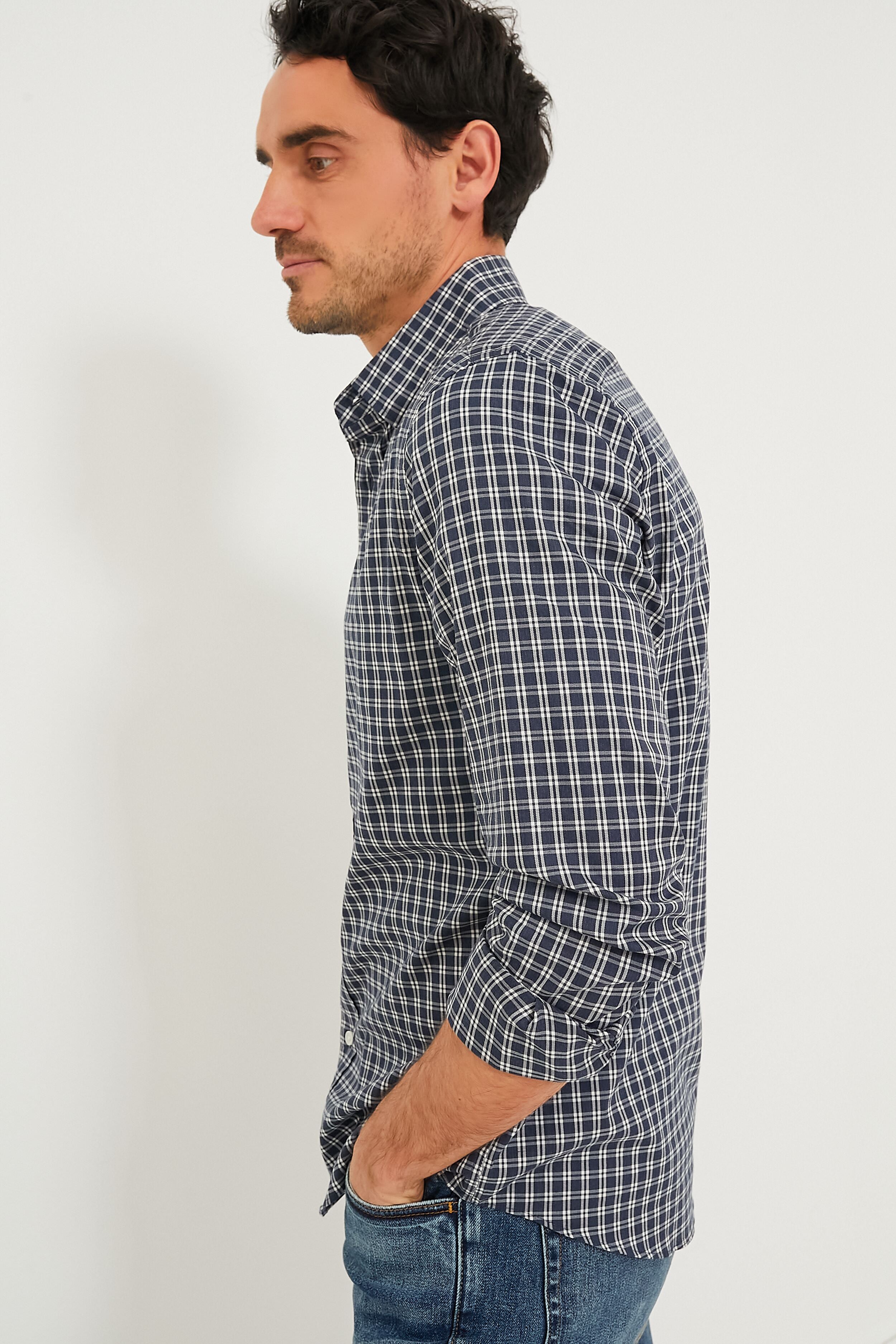 Navy White Check Movement Shirt-Beilave