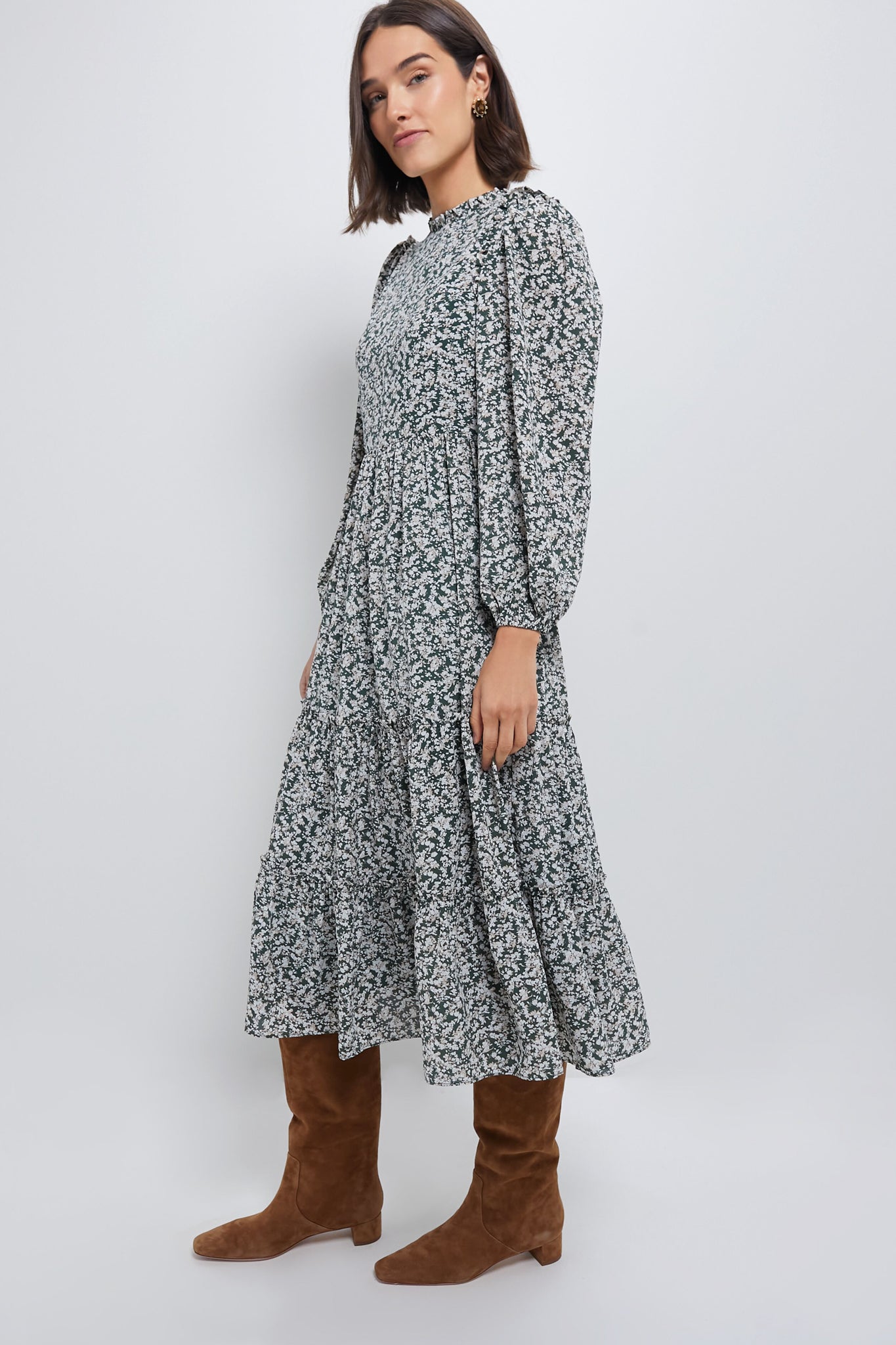 Green Floral Jesse Midi Dress-Beilave