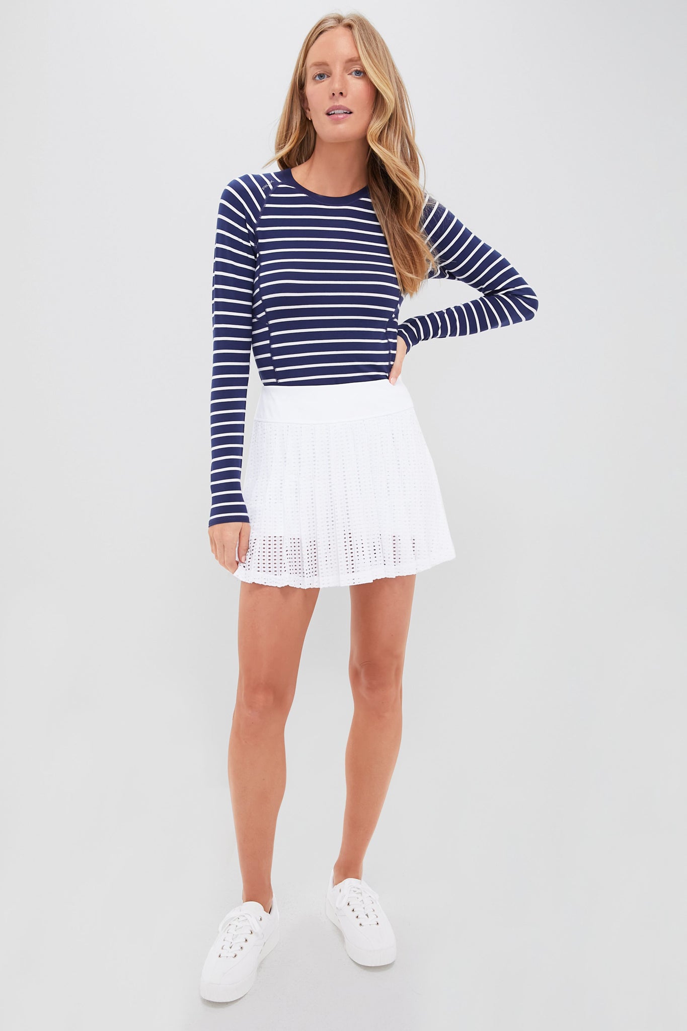 Refined Navy Long Sleeve Soft Pima Stretch Knit T Shirt-Beilave