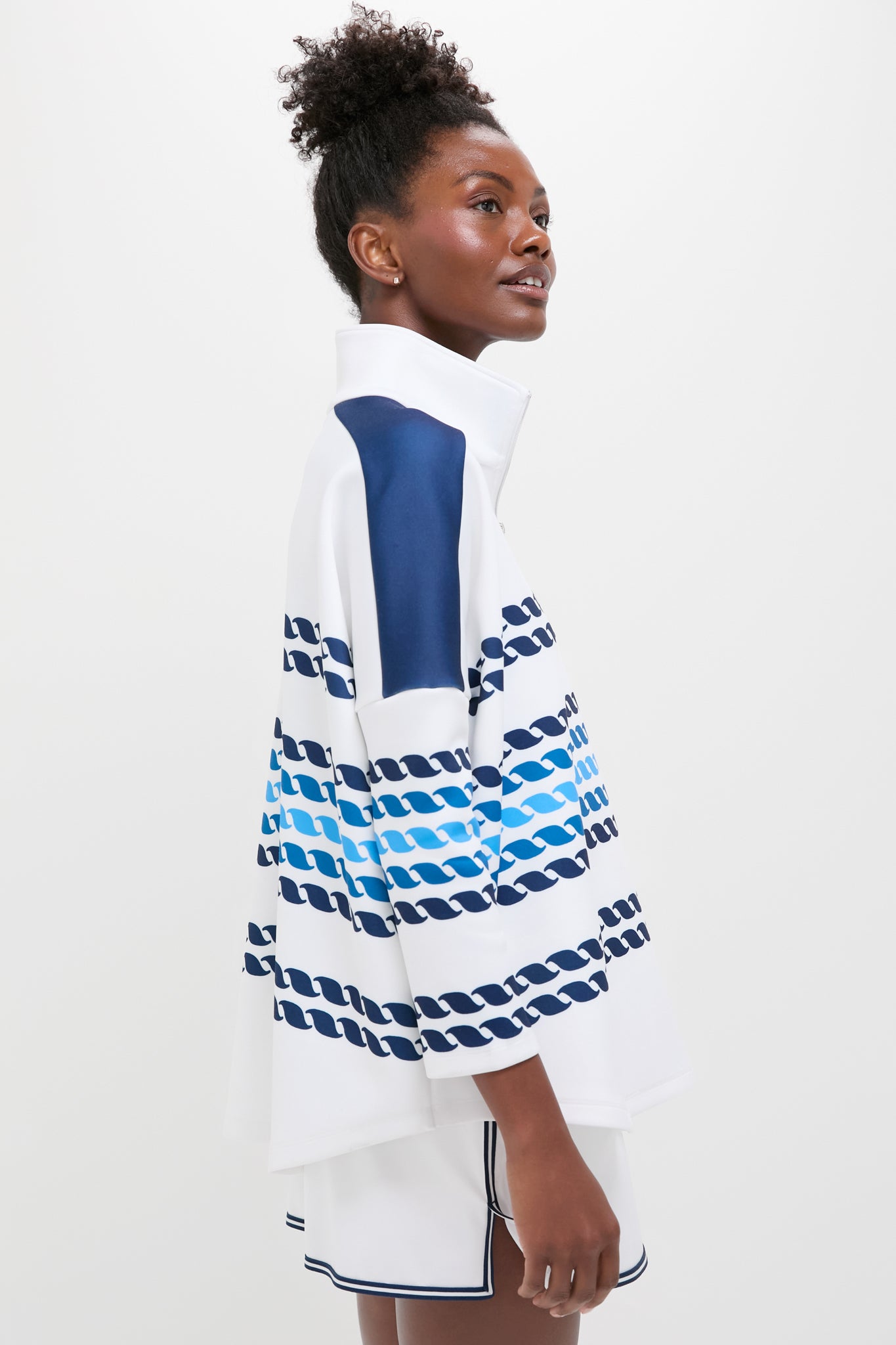 White and Blue Tricolor Stripe Hudson Quarter Zip-Beilave