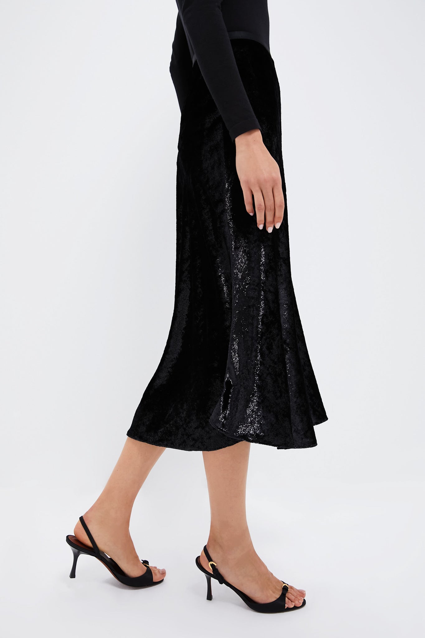 Polo Black Metallic Velvet A-line Skirt-Beilave