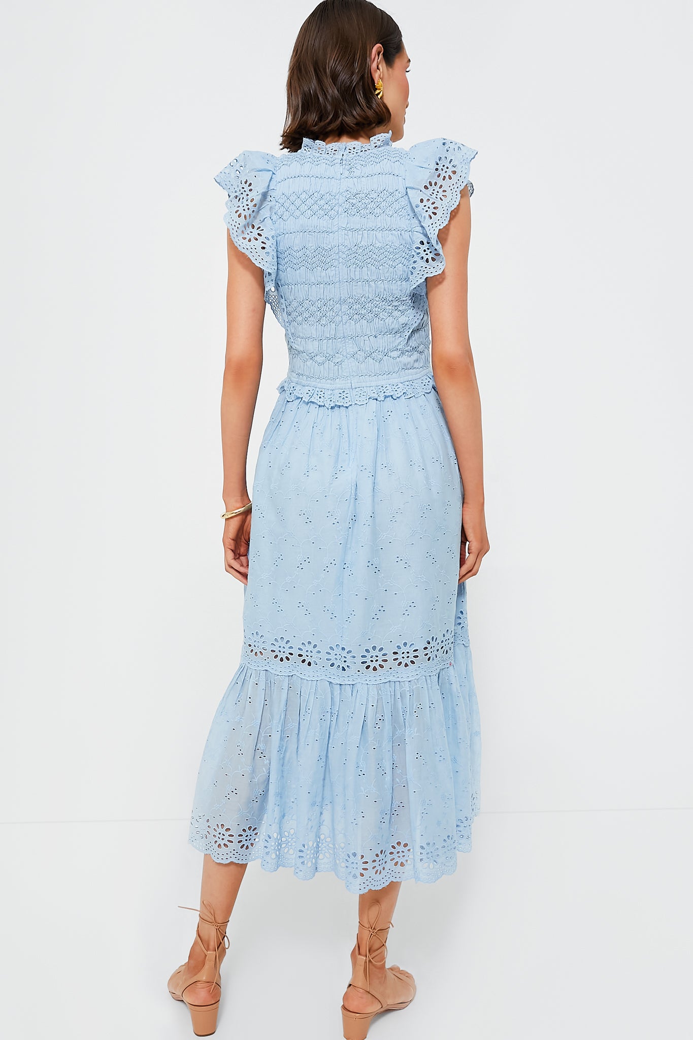 Sky Veronique Embroidery Flutter Sleeve Dress-Beilave