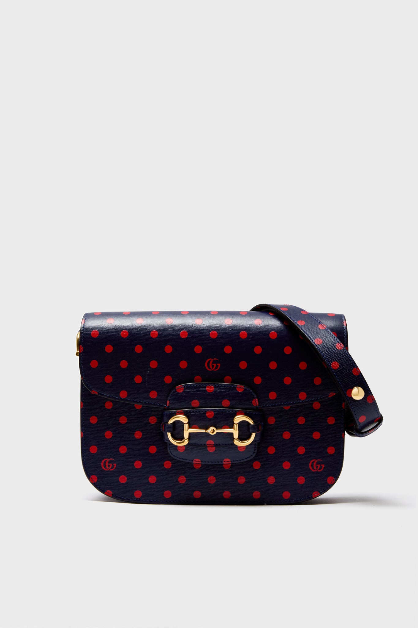 Gucci Blue Horsebit Polka Dot And Blue Leather Shoulder Bag-Beilave