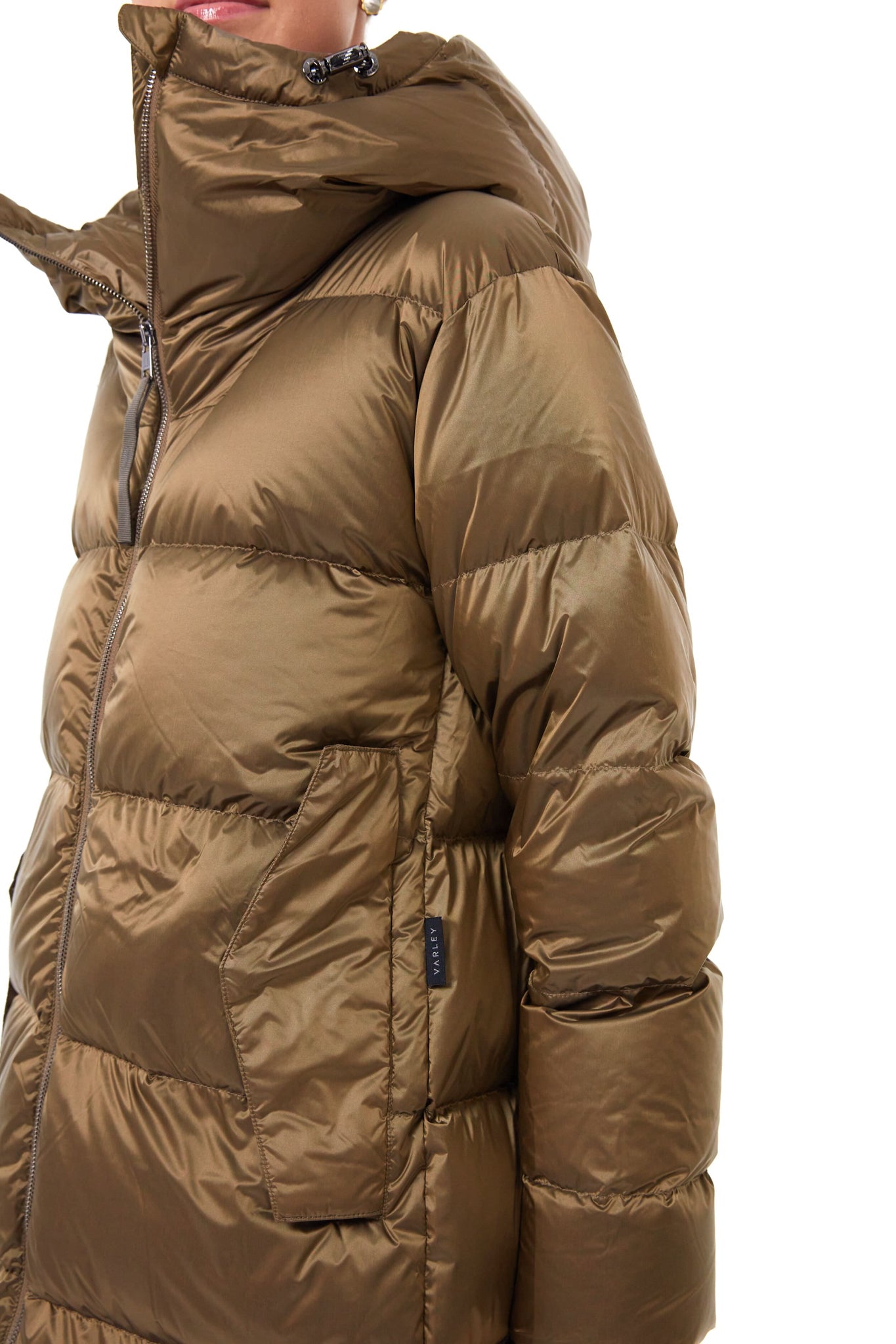 Brushed Olive Metallic Payton Puffer Coat-Beilave