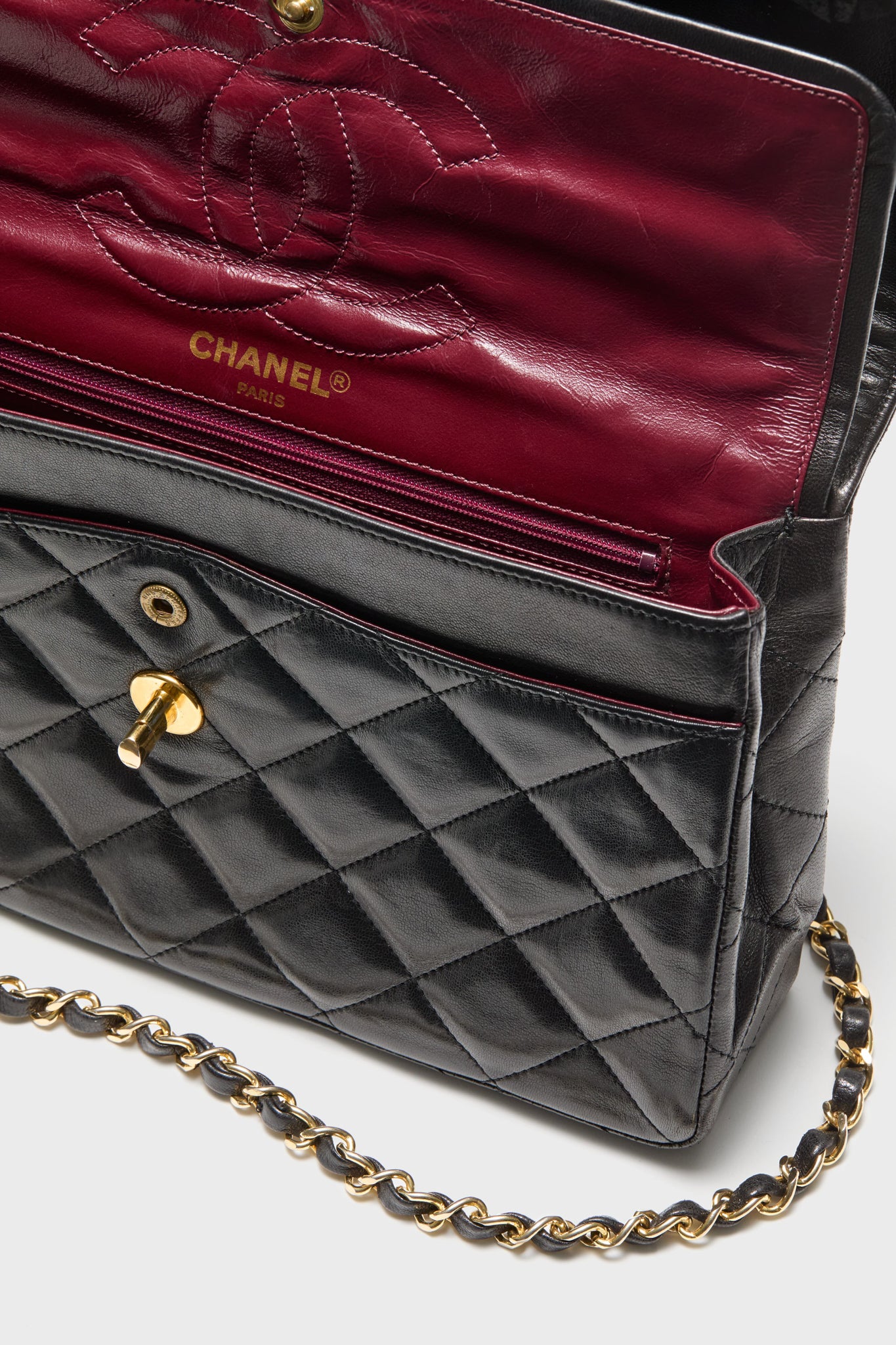 CHANEL Black Lambskin Quilted Medium Paris Limited Double Flap Shoulder Bag-Beilave