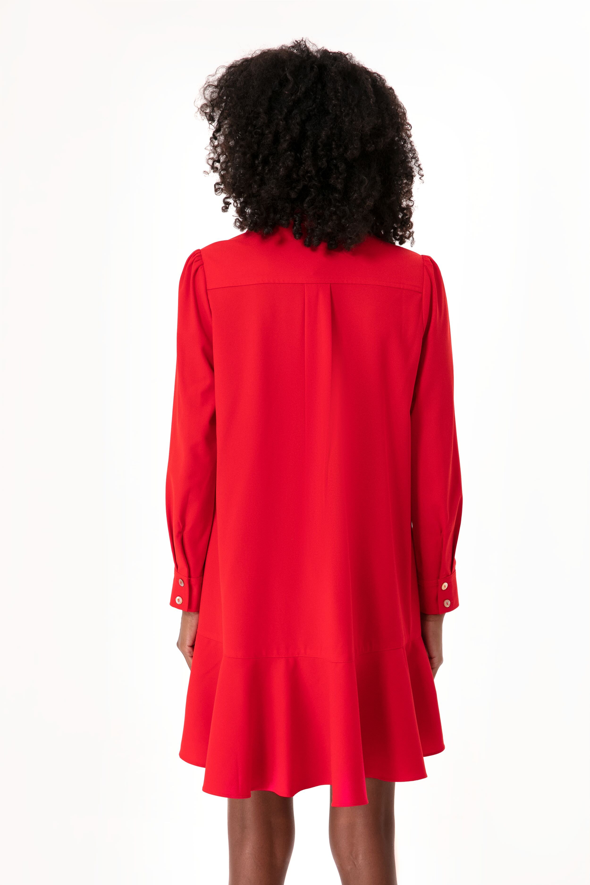 Red Crepe Callahan Shirt Dress-Beilave
