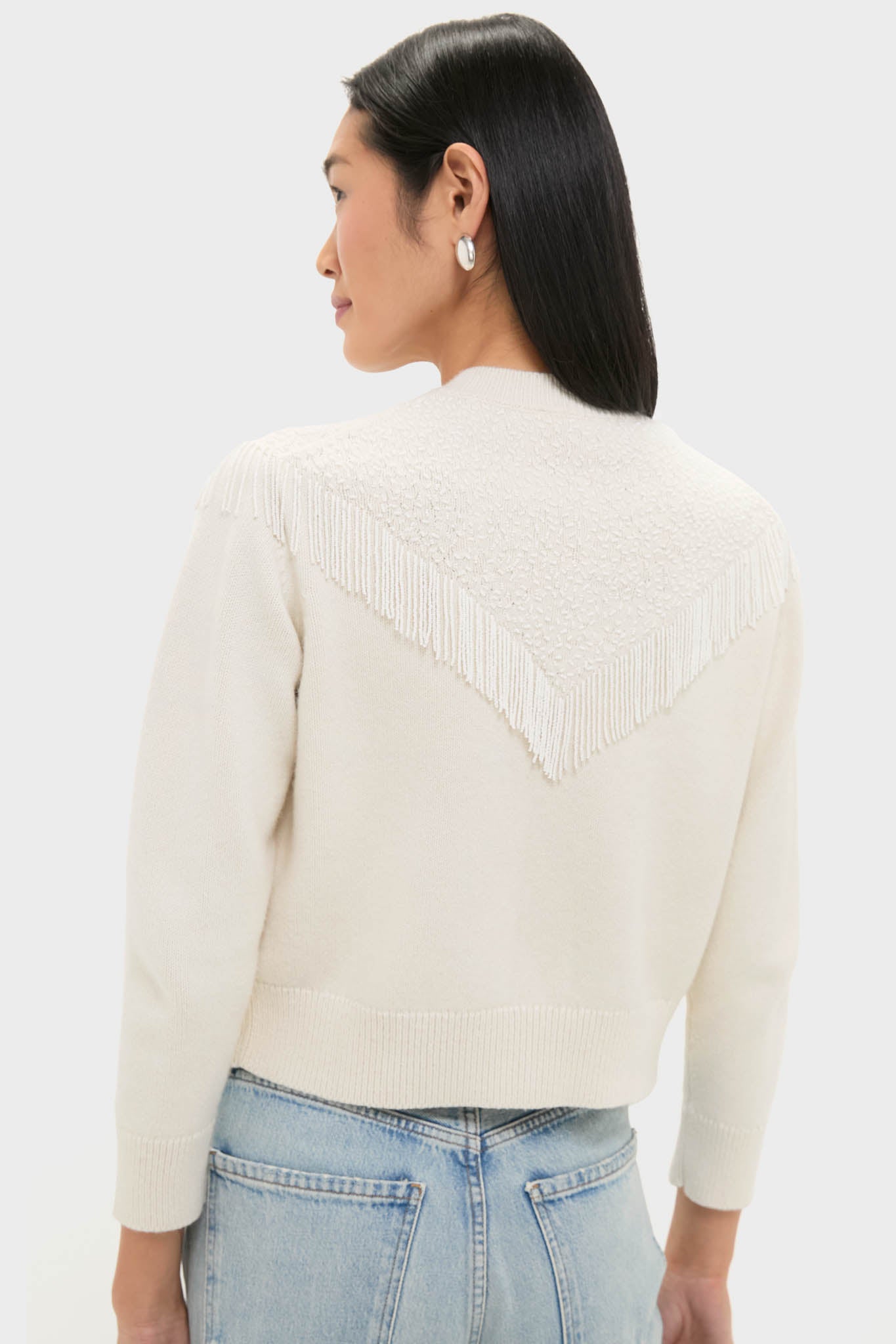 Cream Beaded Fringe Cardigan-Beilave