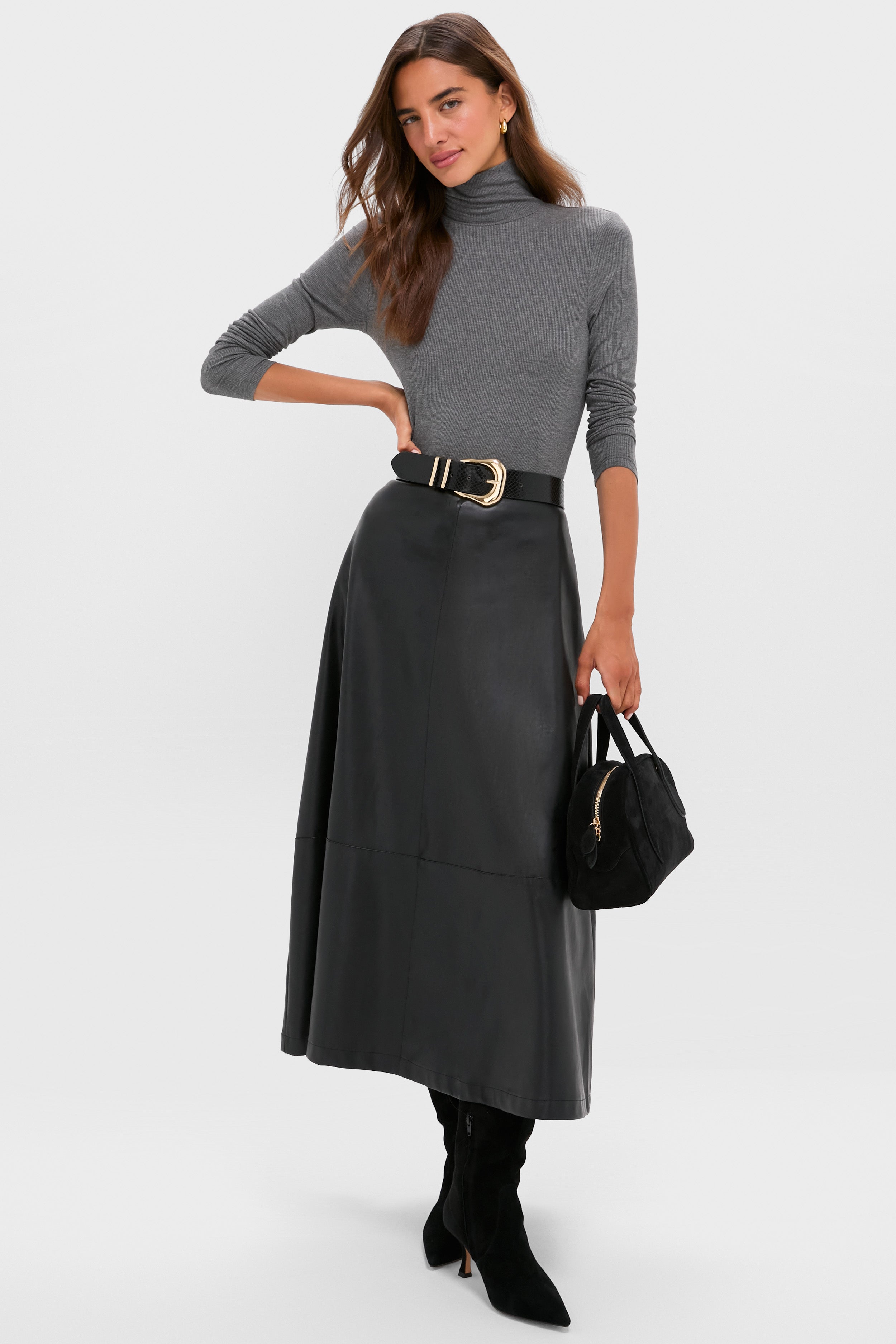 Gray Lightweight Ribbed Topanga Turtleneck-Beilave