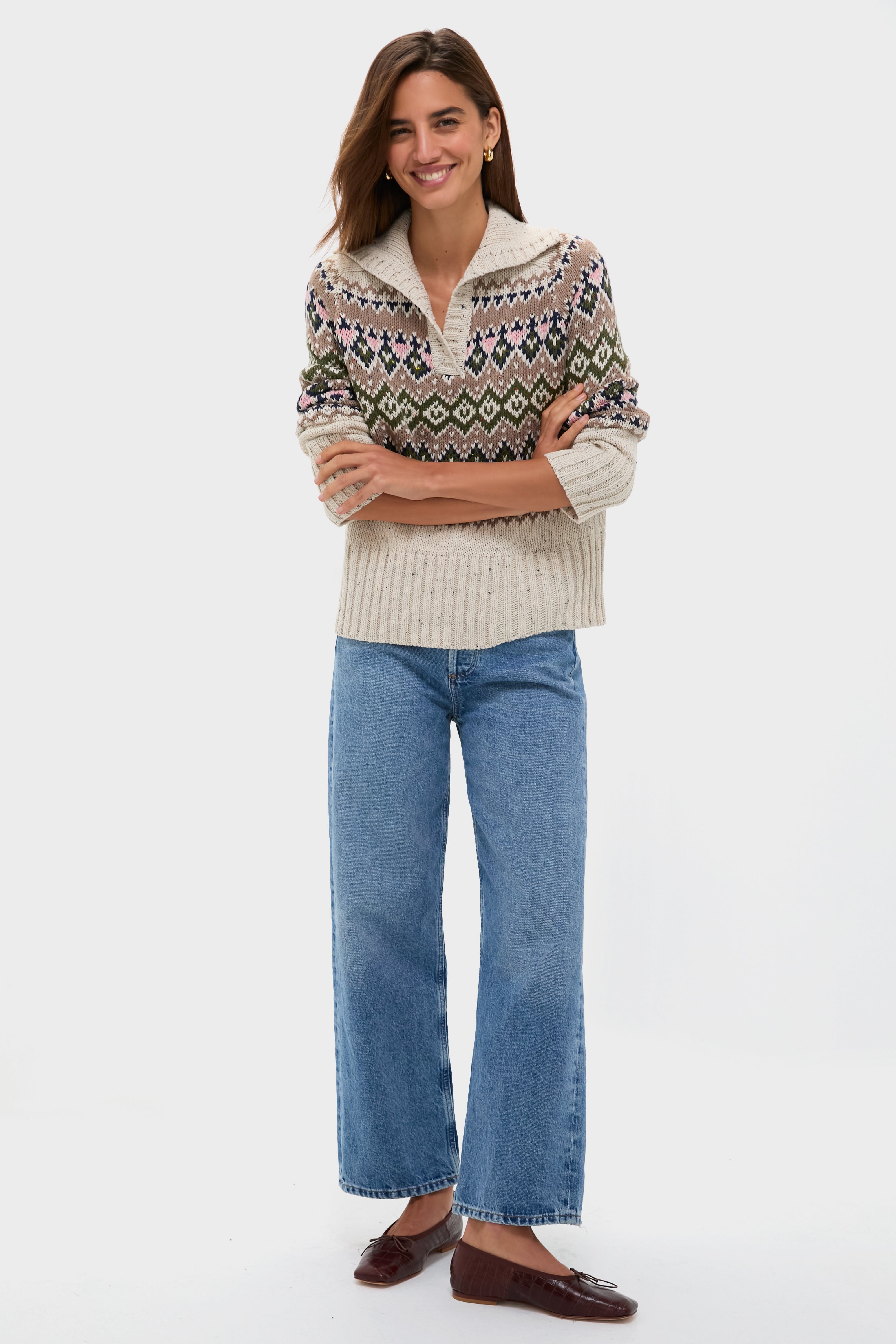 Eggshell Fair Isle Edna Sweater-Beilave