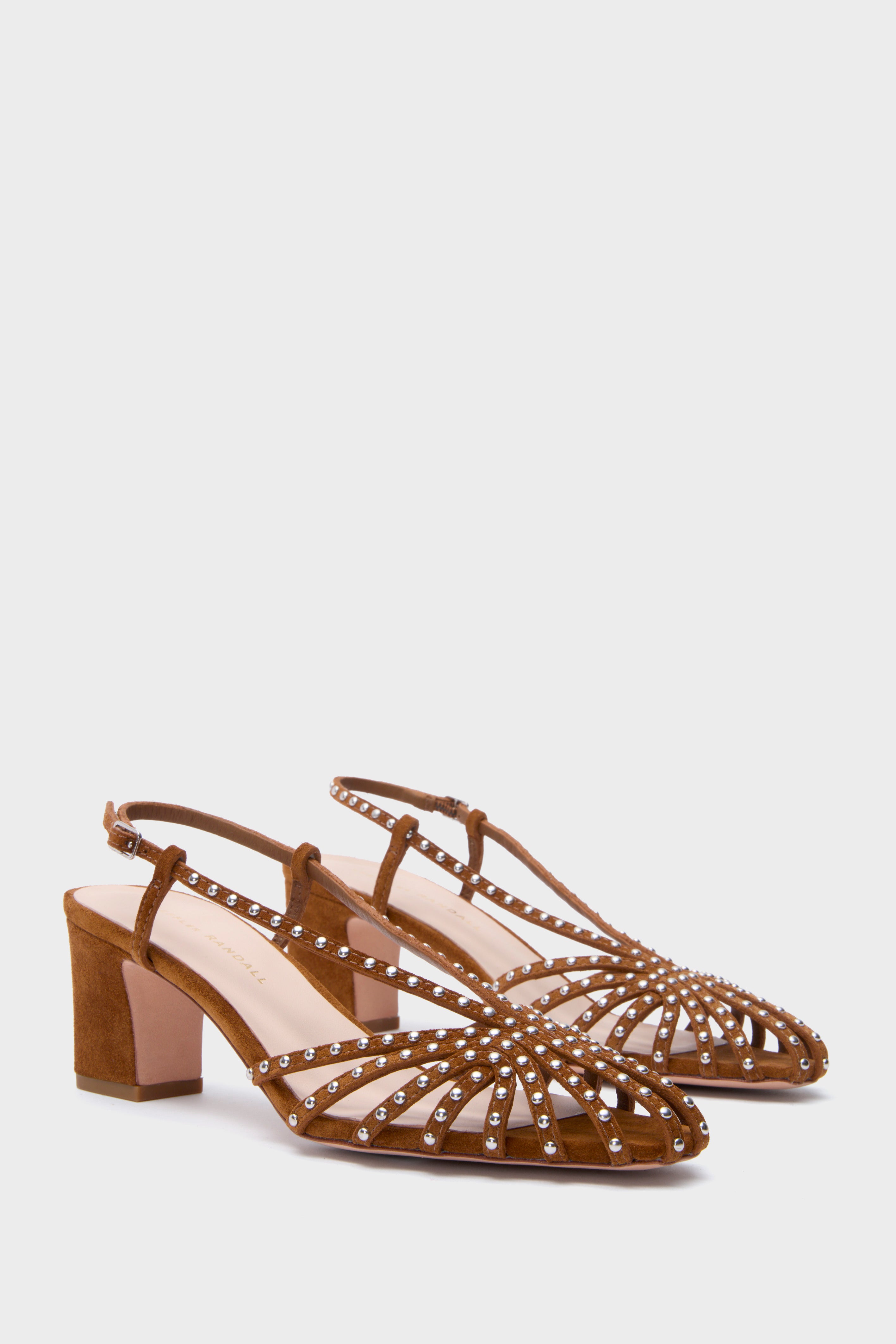 Cacao Suede Studded Priscilla Heels-Beilave
