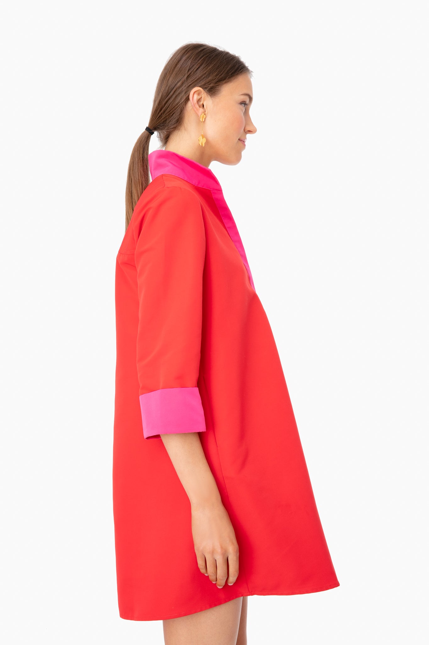 Pink and Red Colorblock Megan Taffeta Dress-Beilave