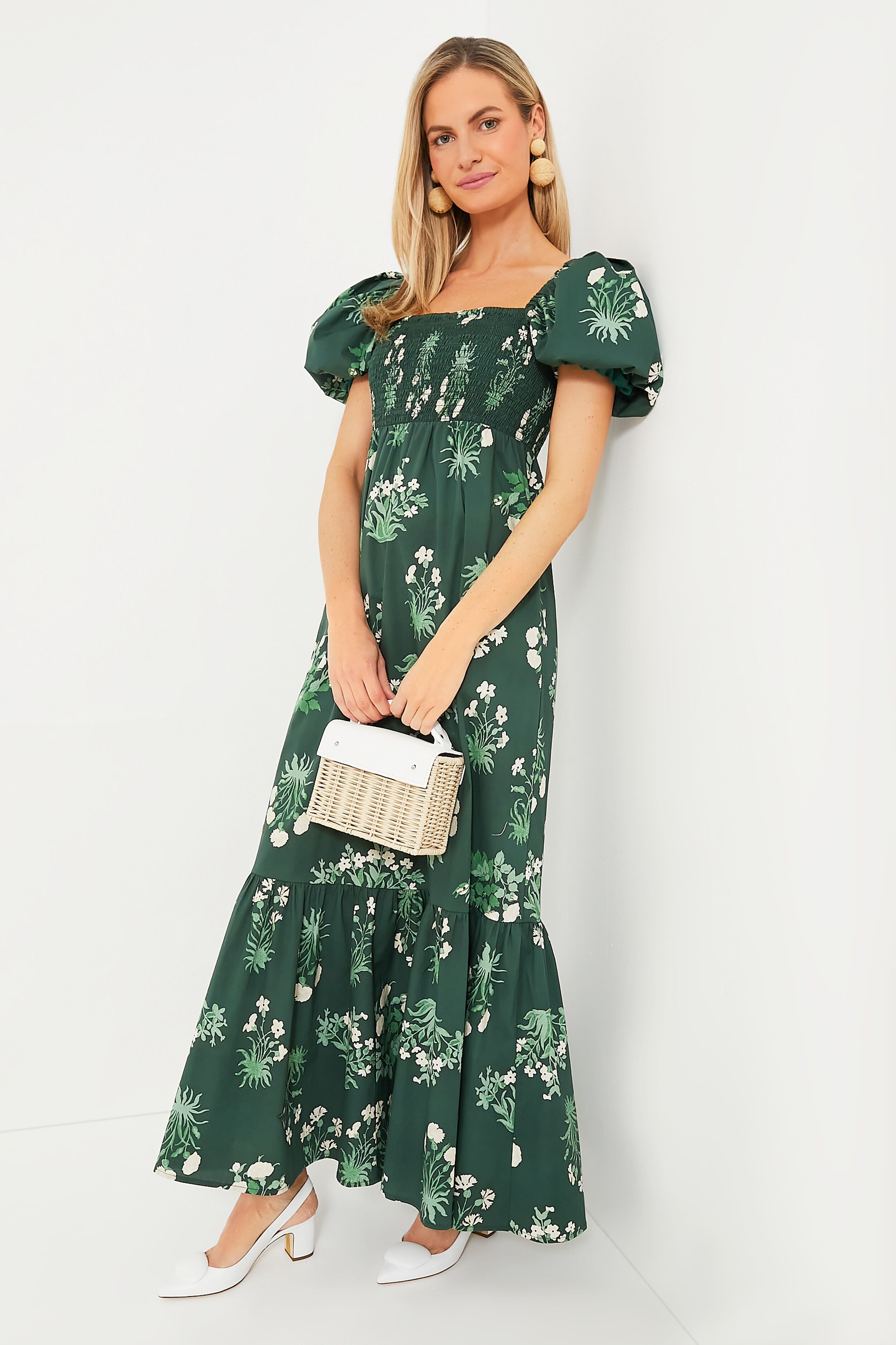 Viridian Stamped Bouquets Gabrielle Dress-Beilave