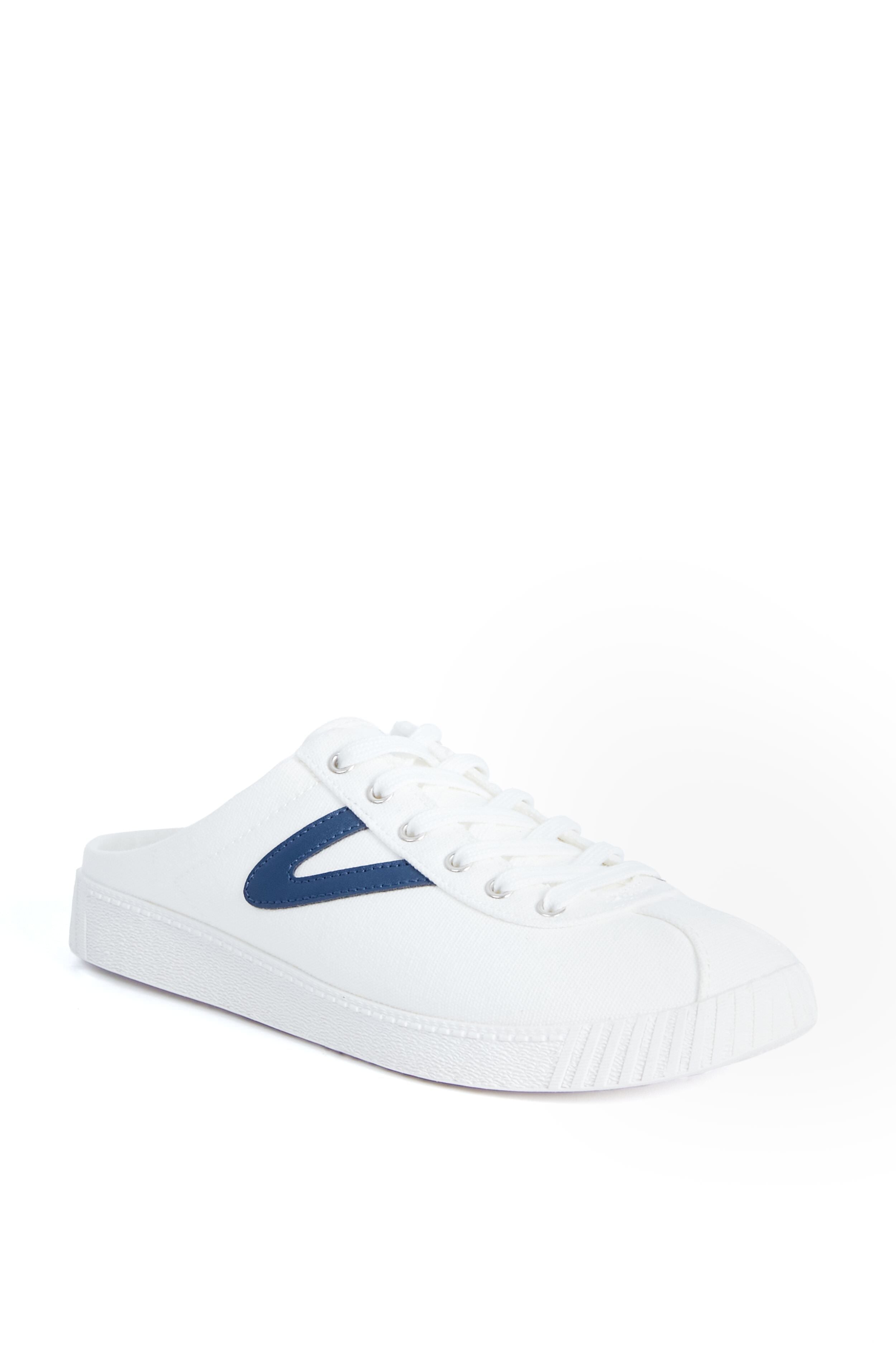 Women's White and Navy Easy Nylite Canvas Sneakers-Beilave
