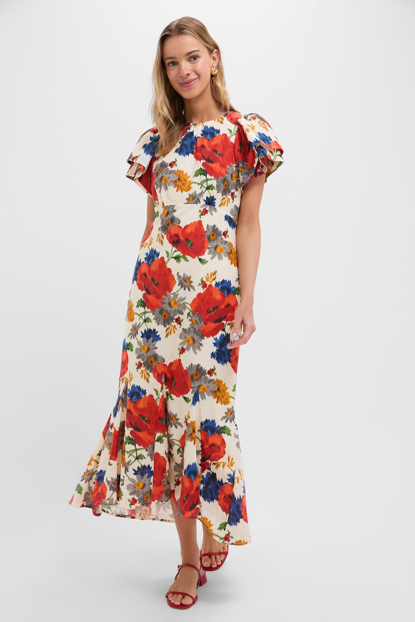 Crimson Poppy Cotton Linen Elodie Dress-Beilave