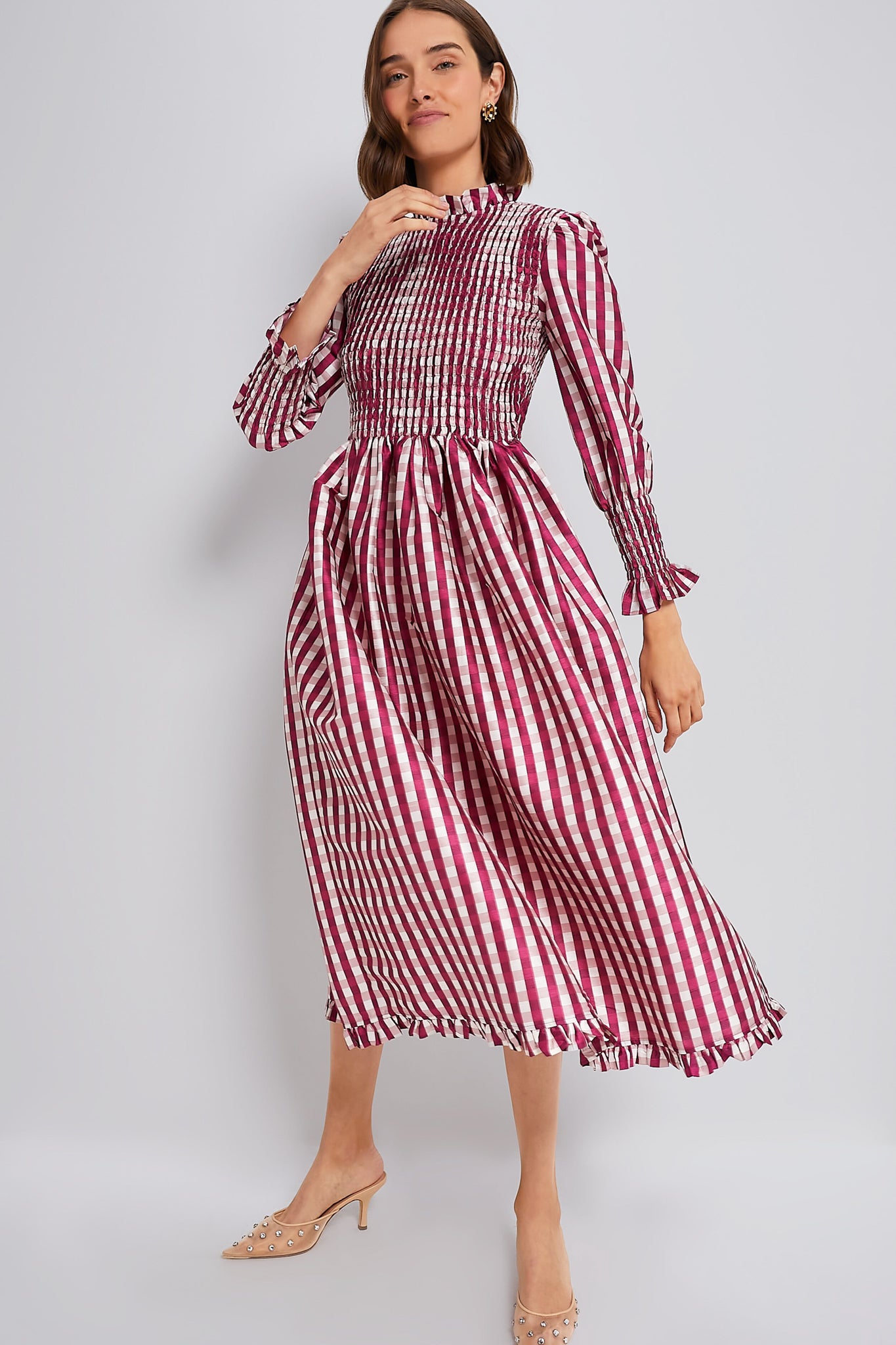 Wine Gingham Molly Dress-Beilave